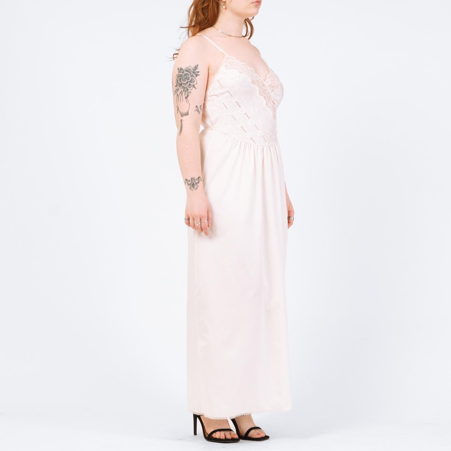 Vintage 80s Victoria's Secret Bridal Maxi Slip Dress - Medium | Ivory White Lace Trim Lingerie Nightgown