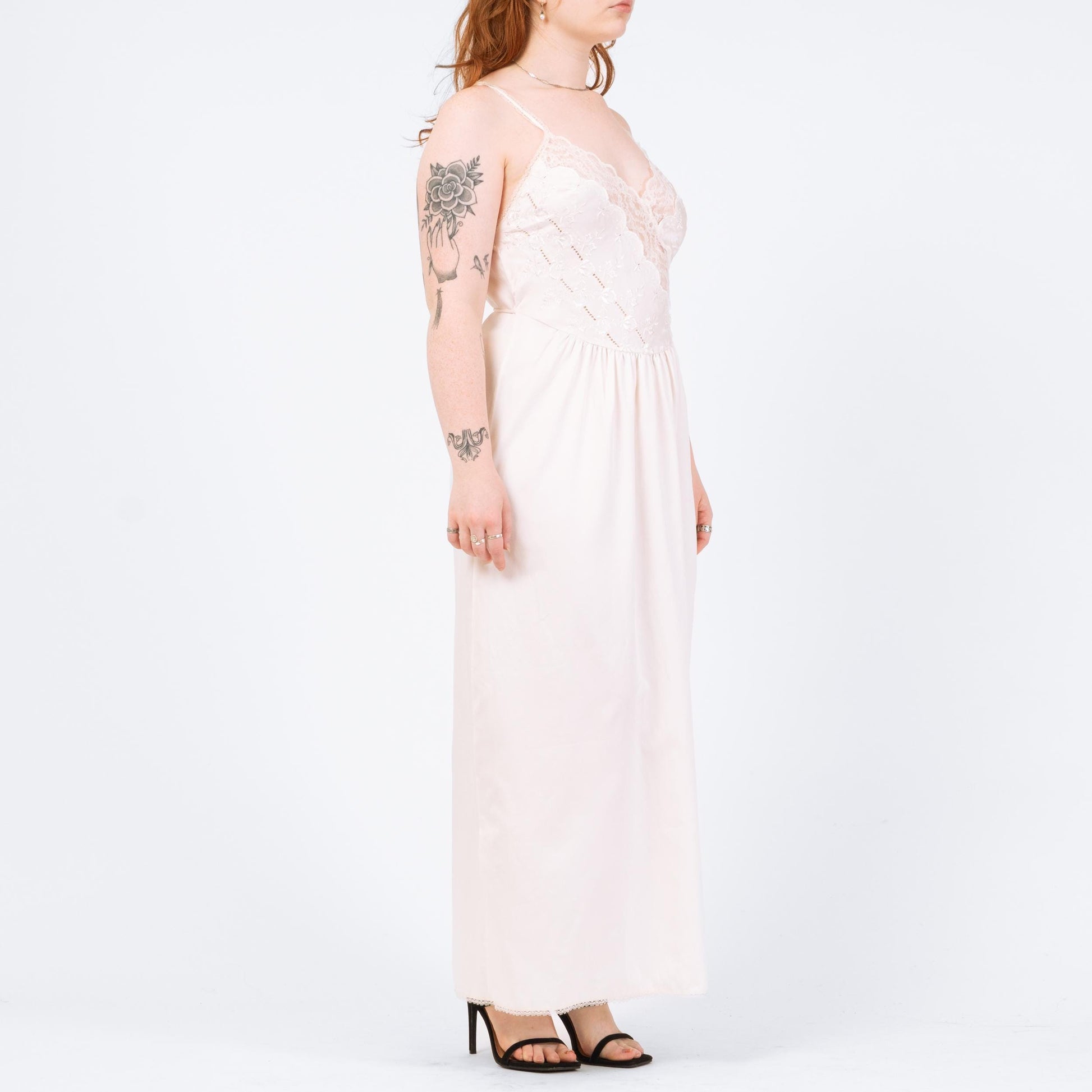 Vintage 80s Victoria's Secret Bridal Maxi Slip Dress - Medium | Ivory White Lace Trim Lingerie Nightgown