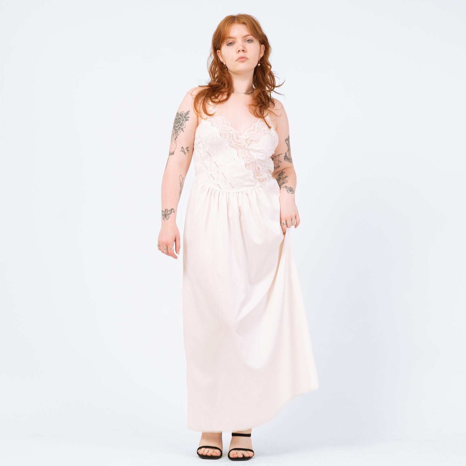 Vintage 80s Victoria's Secret Bridal Maxi Slip Dress - Medium | Ivory White Lace Trim Lingerie Nightgown