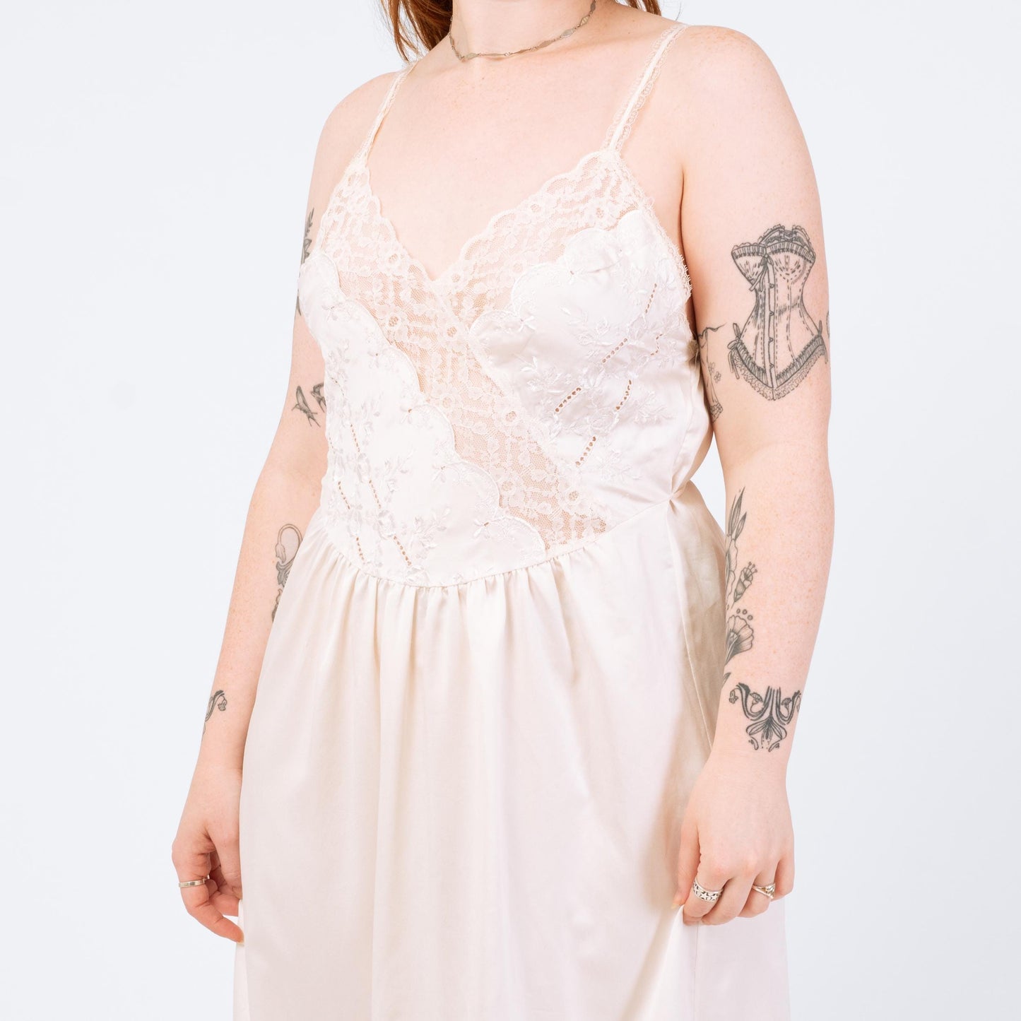 Vintage 80s Victoria's Secret Bridal Maxi Slip Dress - Medium | Ivory White Lace Trim Lingerie Nightgown