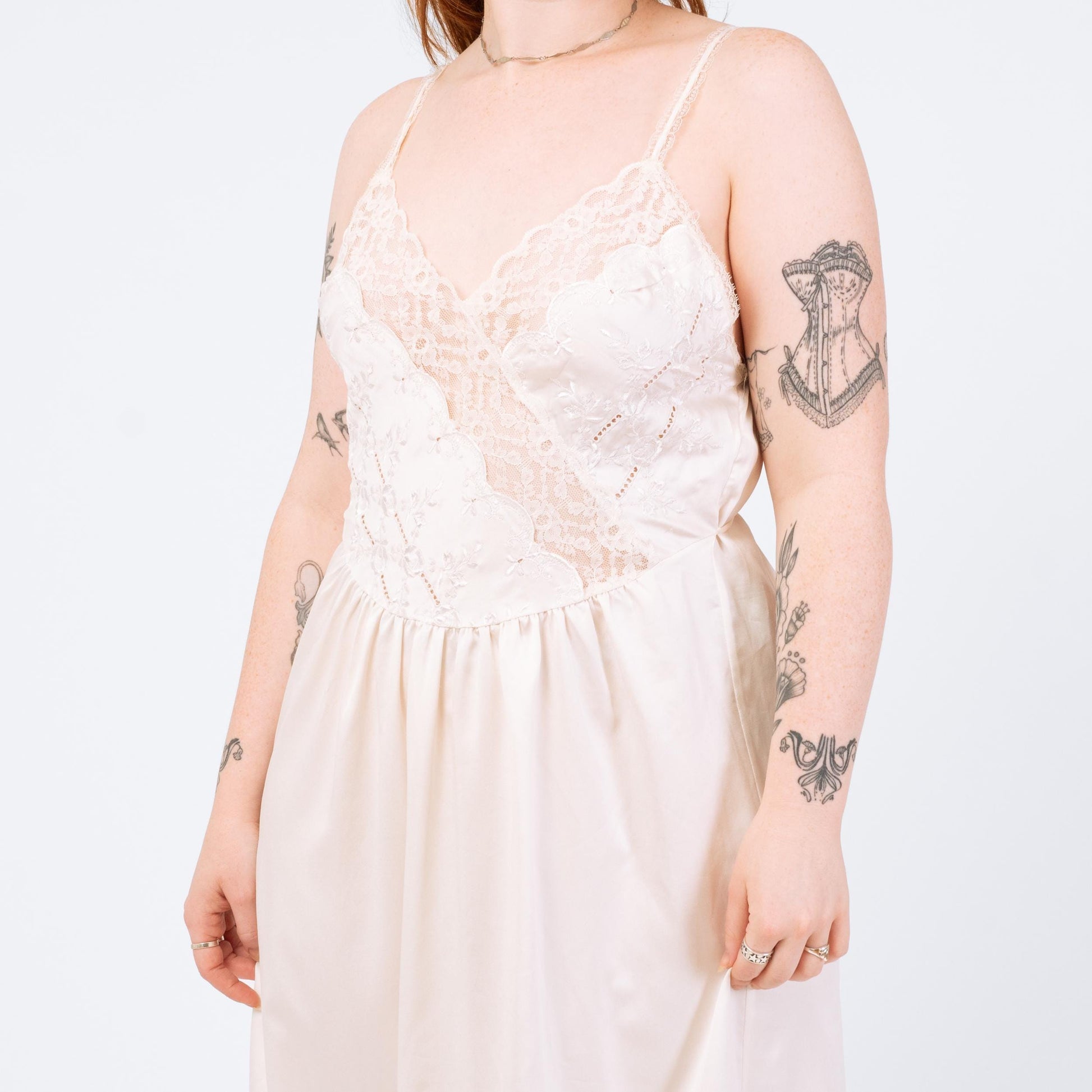 Vintage 80s Victoria's Secret Bridal Maxi Slip Dress - Medium | Ivory White Lace Trim Lingerie Nightgown