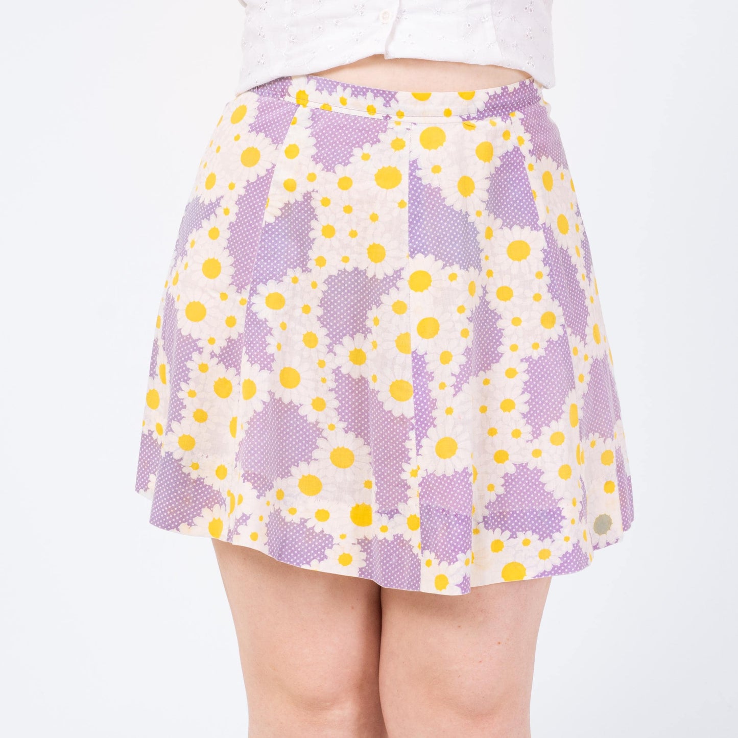 Vintage Purple Daisy Floral Mini Skirt - Medium | 70s 80s Boho Handmade Skirt
