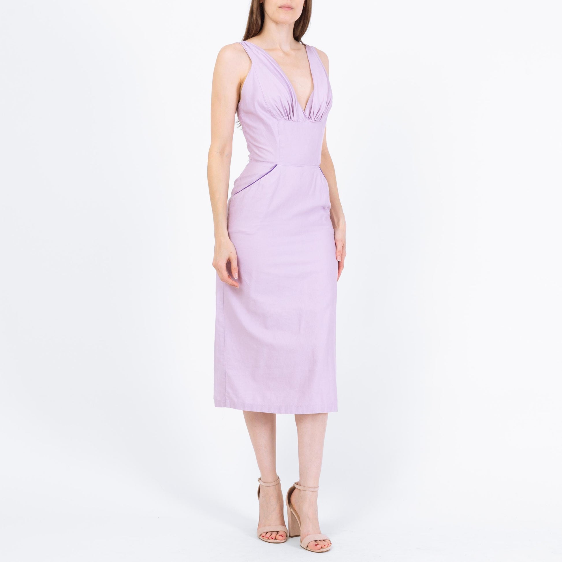 Vintage 60s Lilac Purple Bombshell Wiggle Dress - Extra Small | Retro Sleeveless Sheath Sundress With Pockets