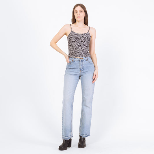 Vintage Y2K Light Wash Raw Hem Bootcut Jeans – Small | Faded Denim 2000s Low Mid Rise Jeans