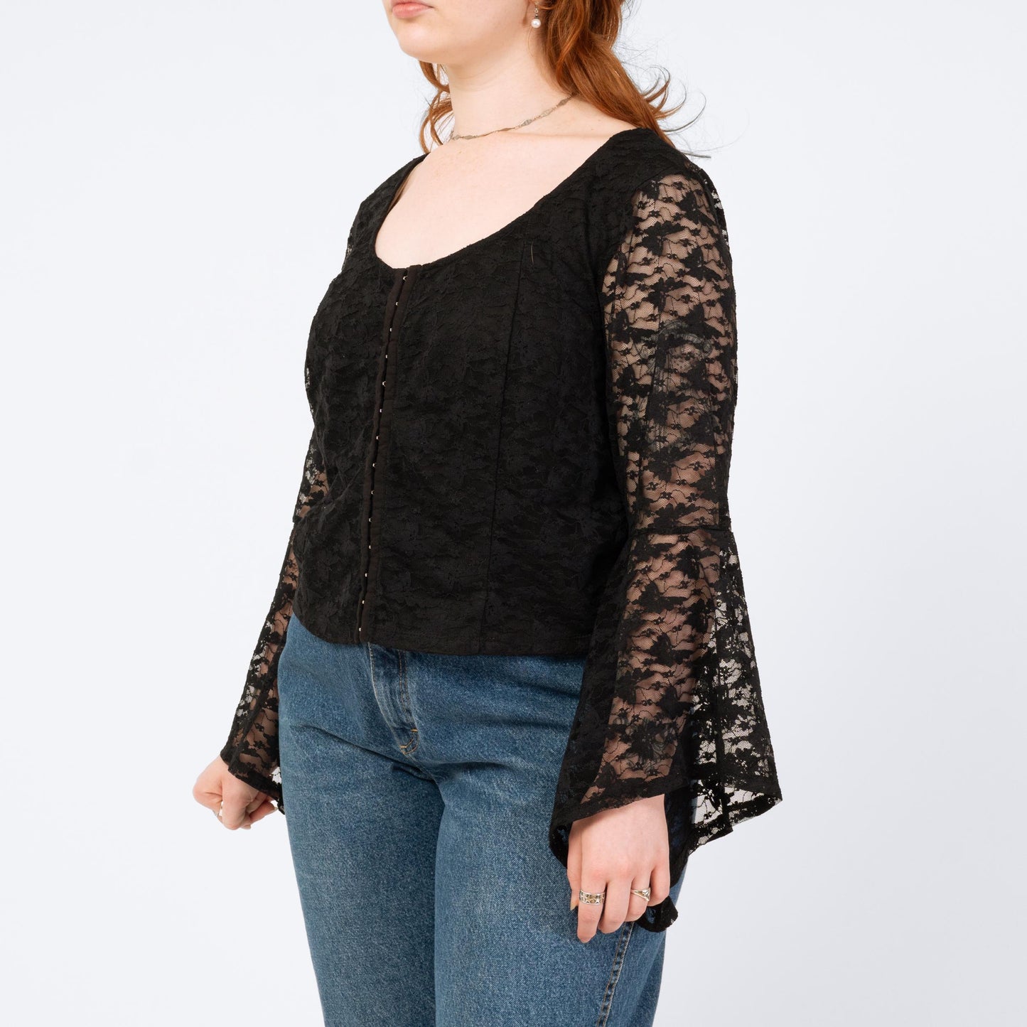 Vintage Y2K Black Lace Angel Sleeve Butterfly Top - Extra Large | Boho Whimsigoth Corset Blouse