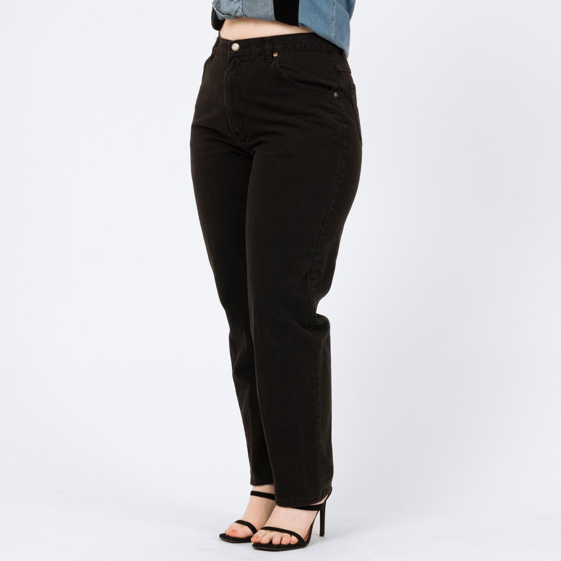 Vintage 90s Black High Waisted Jeans - Medium to Large, 30" Waist | Denim Slim Straight Mom Jeans