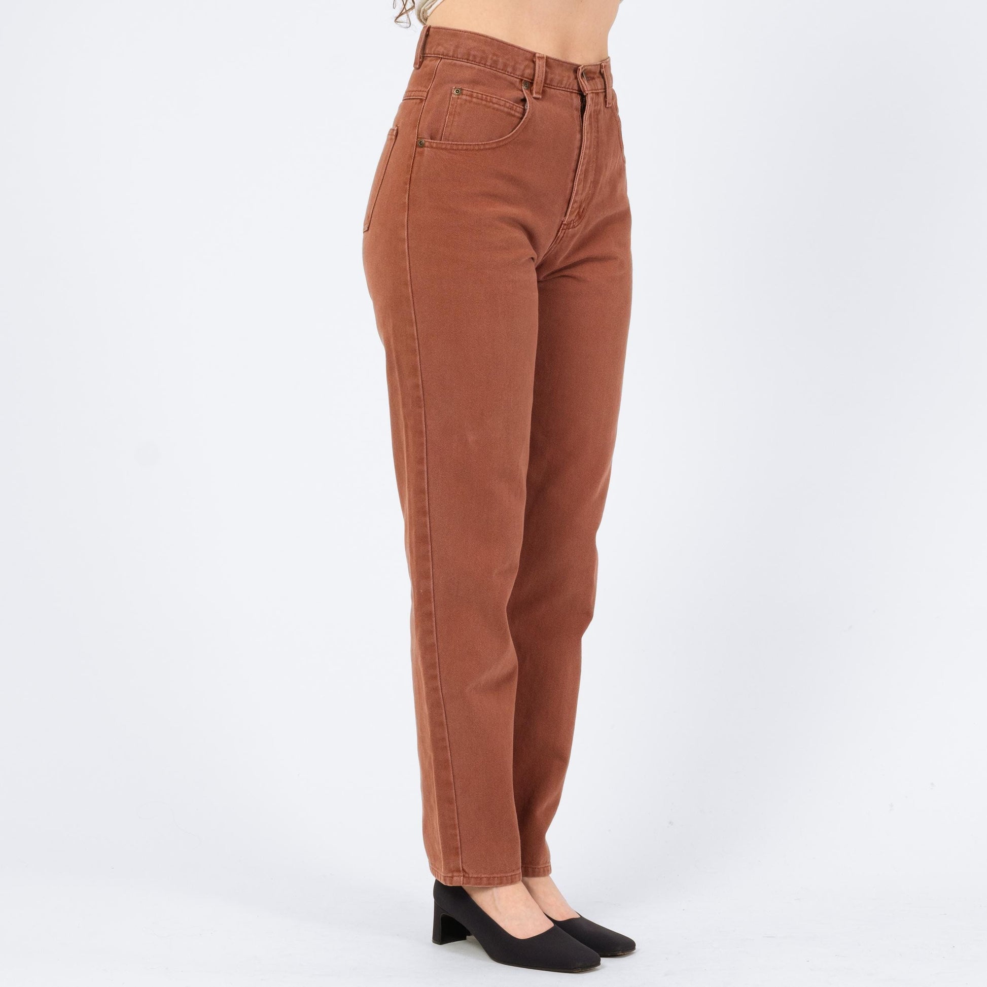 Vintage 90s Terracotta High Waisted Jeans - Small, 27" Waist | Denim Slim Straight Leg Mom Jeans