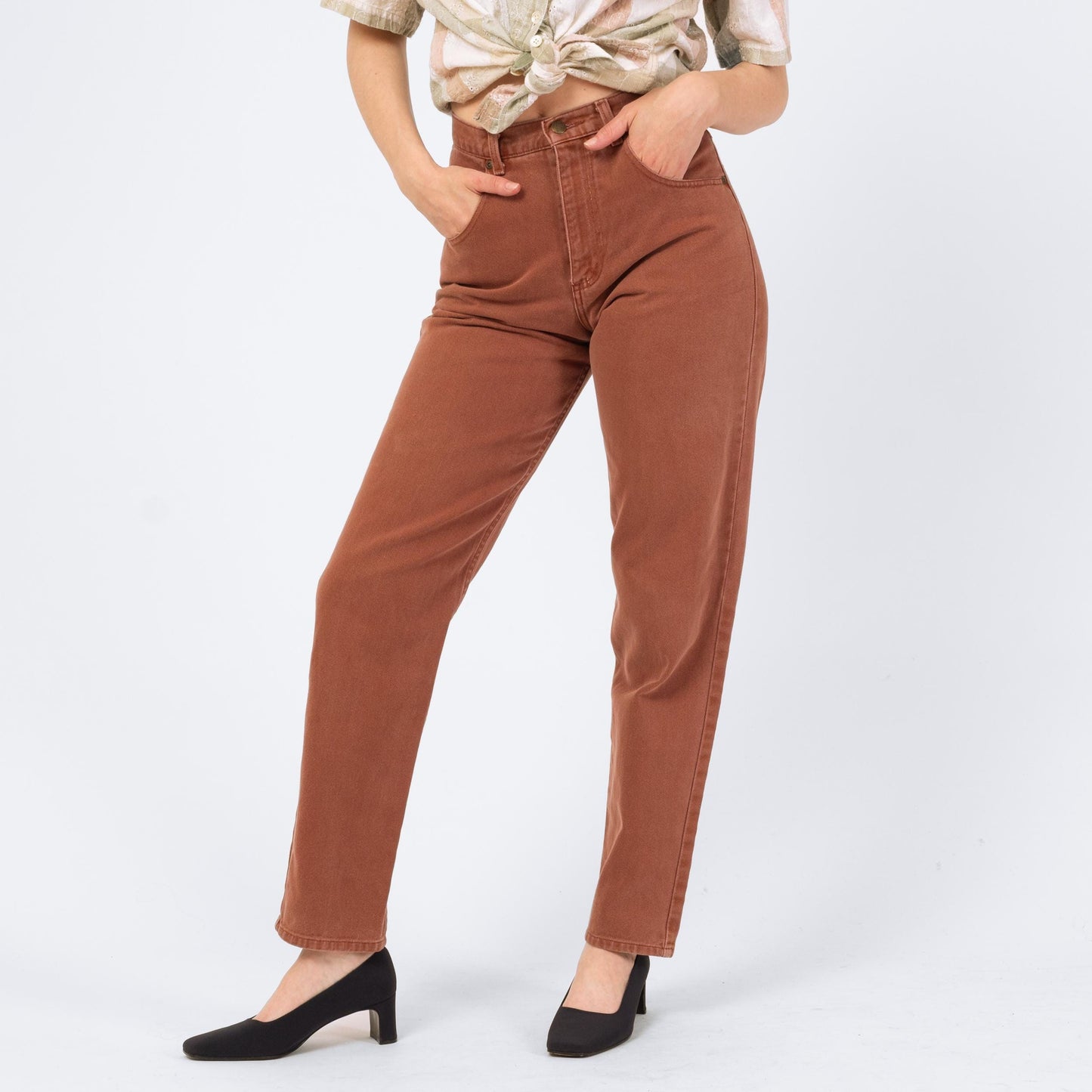 Vintage 90s Terracotta High Waisted Jeans - Small, 27" Waist | Denim Slim Straight Leg Mom Jeans