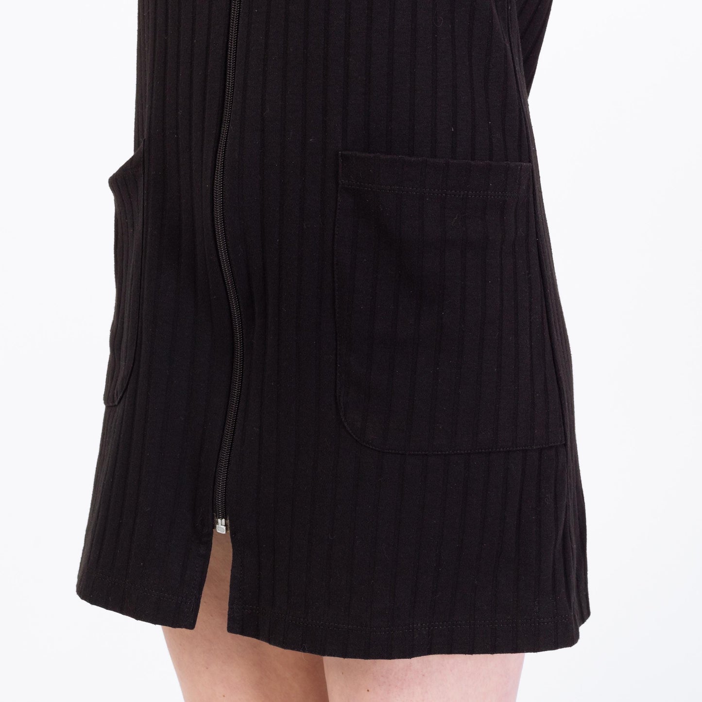 Vintage 90s Black Ribbed Zip Front Tank Dress - Medium | Grunge Sleeveless Mini Dress