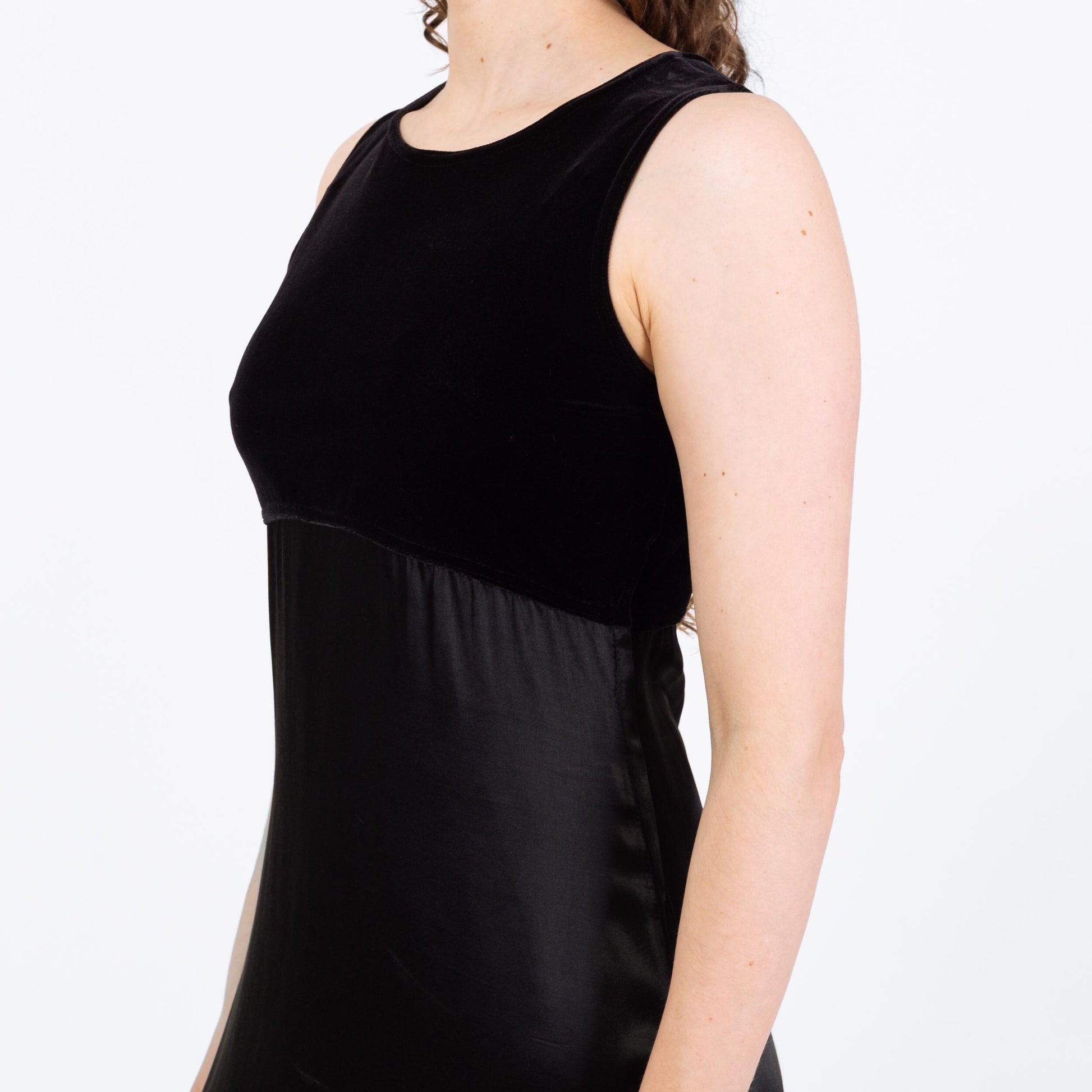 Vintage 90s Black Velvet & Satin Mini Dress - Medium | Sleeveless Grunge Party Dress