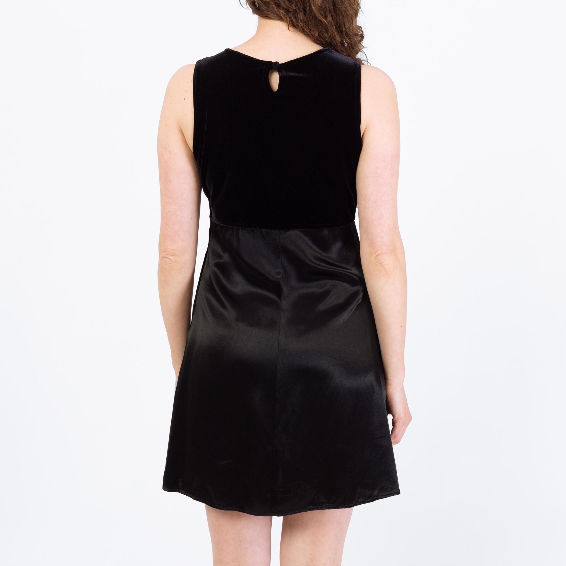 Vintage 90s Black Velvet & Satin Mini Dress - Medium | Sleeveless Grunge Party Dress