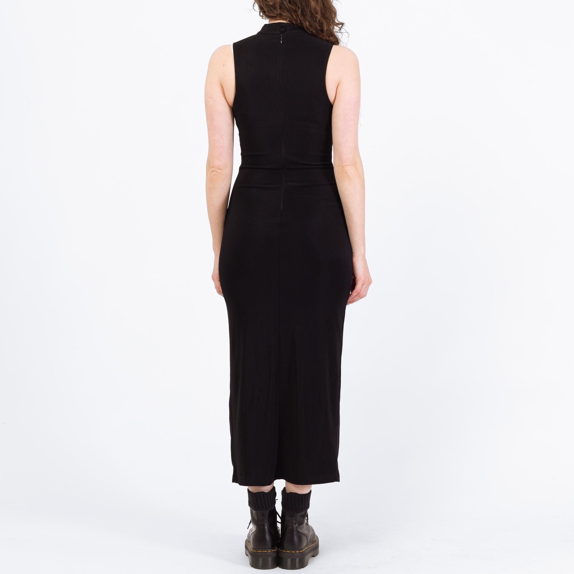Vintage 90s Punk Black Safety Pin Maxi Dress - Small | Liz Hurley Red Carpet Versace Inspired Gown