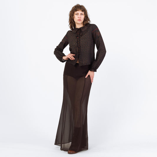 Vintage Max & Co Sheer Black Silk Maxi Skirt - Medium, 29" Waist | Witchy Whimsigoth Layering Skirt