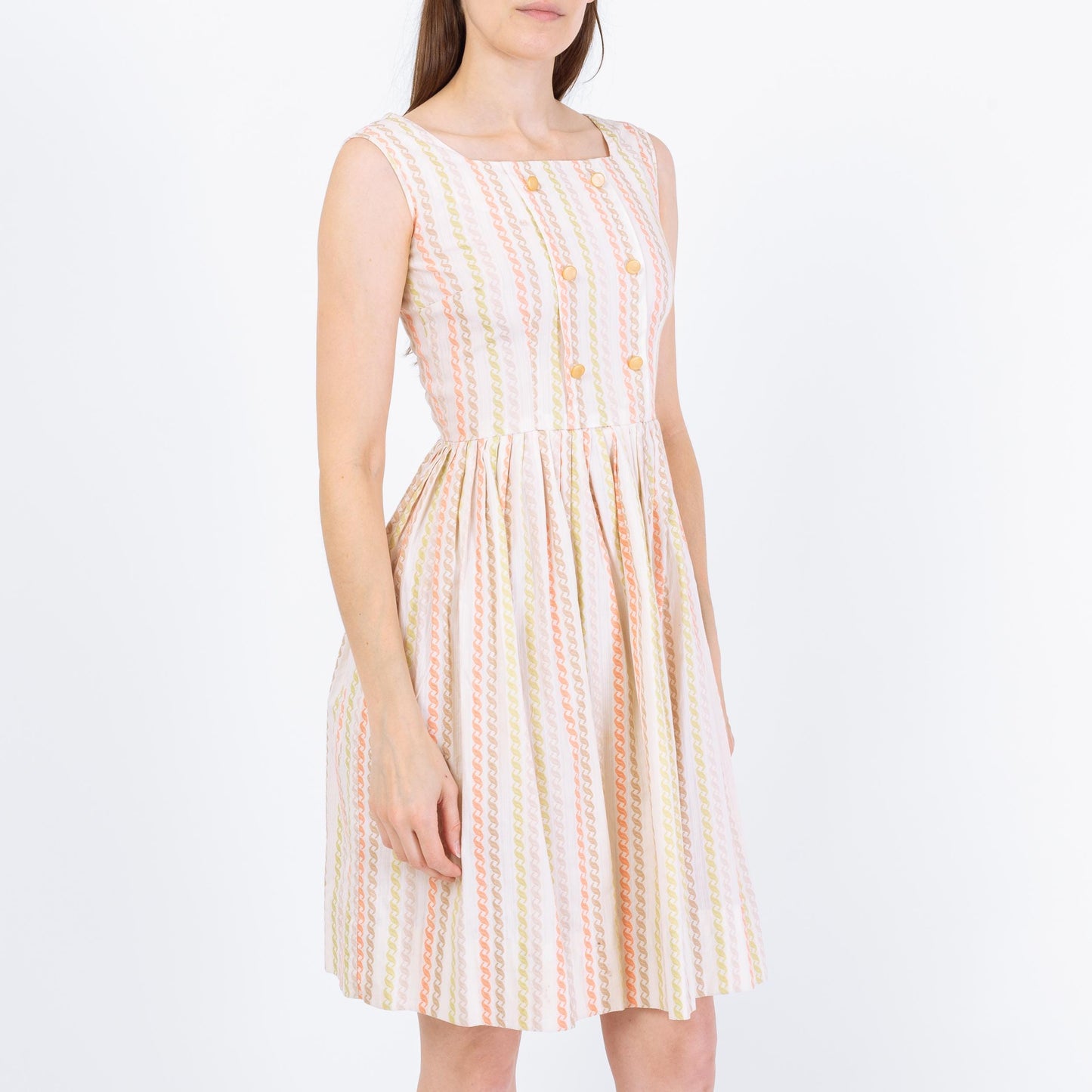 Vintage 60s White Embroidered Stripe Day Dress - XXS | Retro Sleeveless Fit & Flare Mini