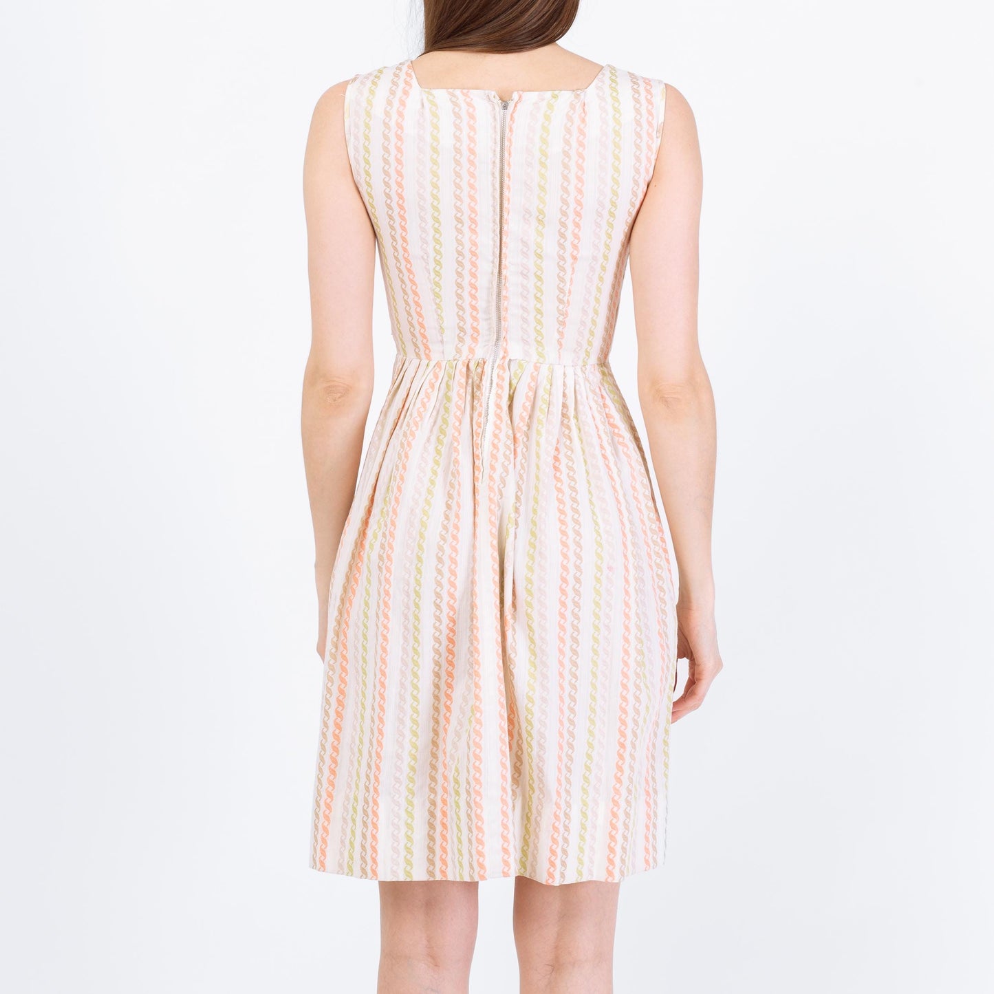 Vintage 60s White Embroidered Stripe Day Dress - XXS | Retro Sleeveless Fit & Flare Mini