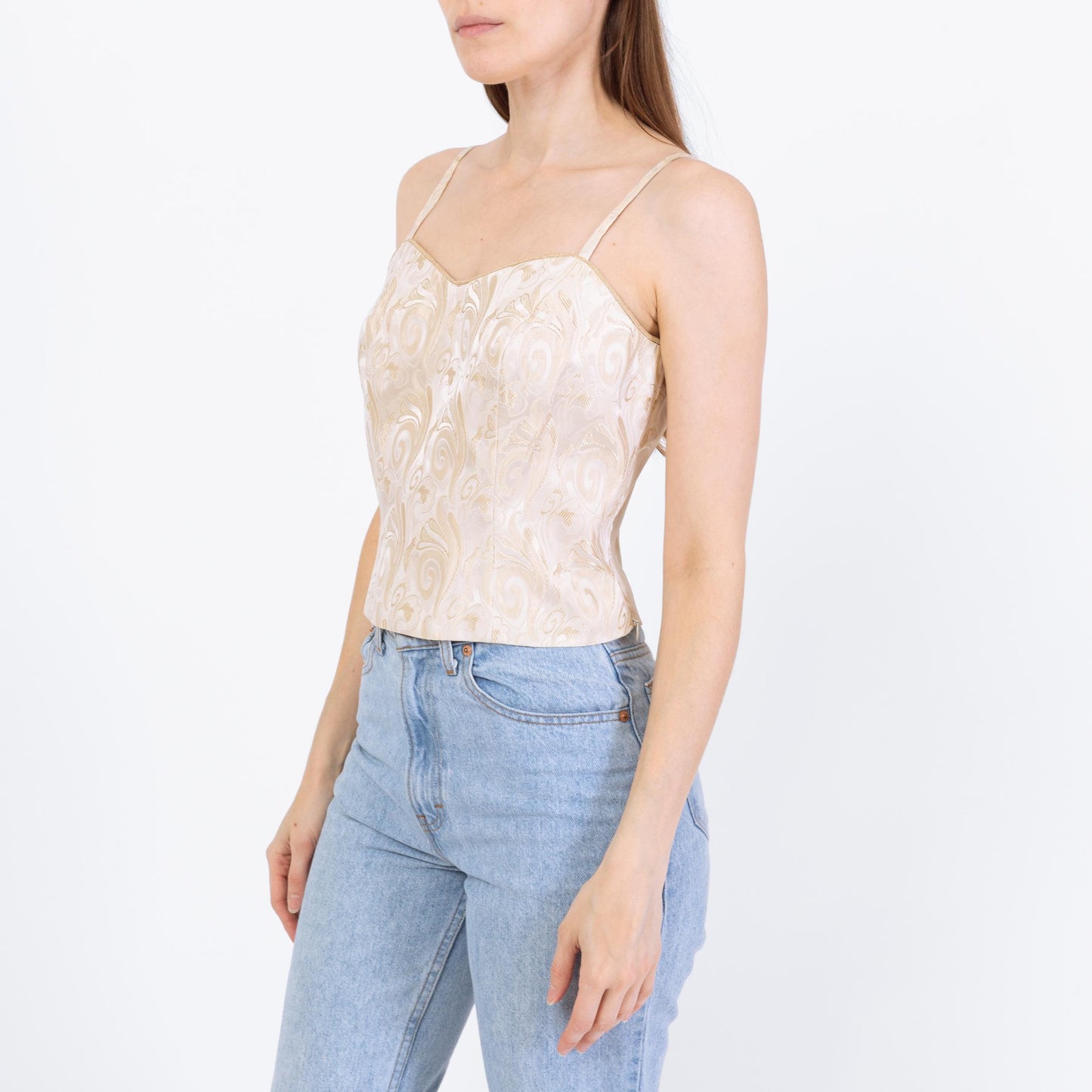Vintage Y2K Champagne Jacquard Bustier Top - Small | Formal Camisole Top