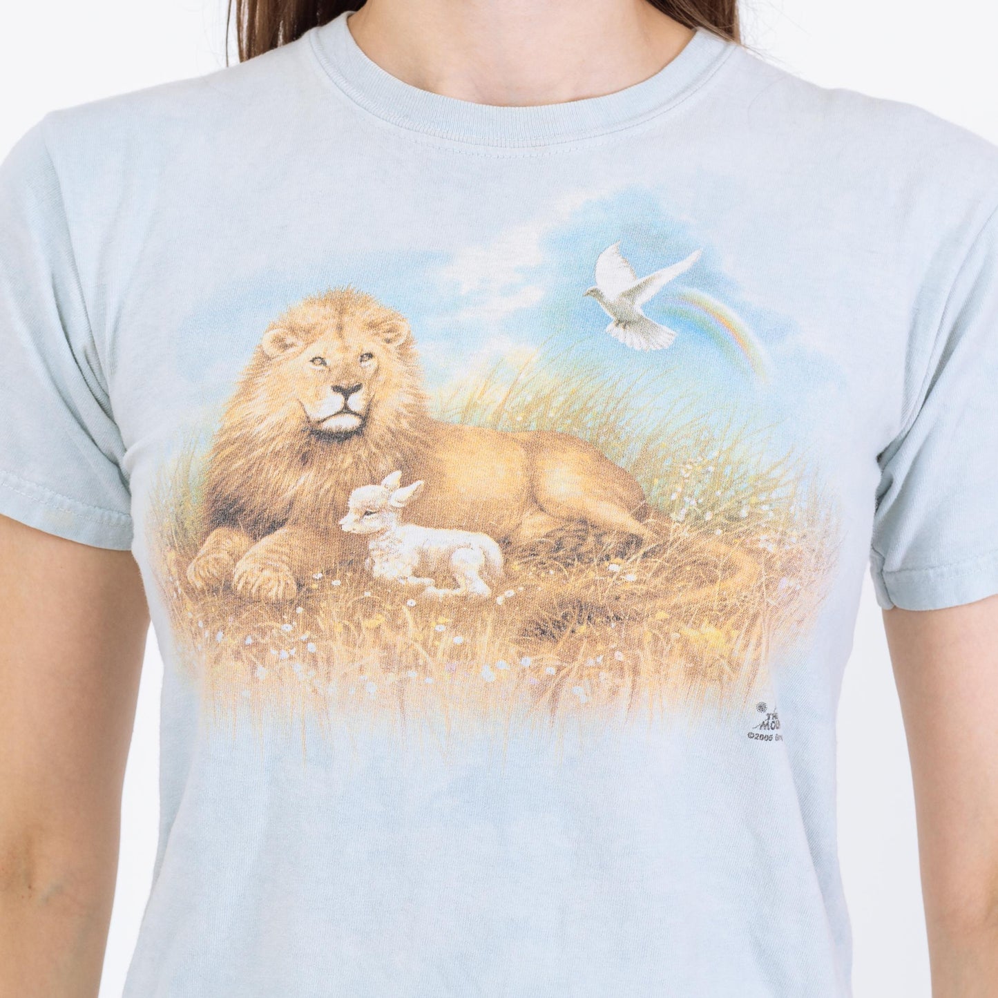 Vintage Lion & Lamb T Shirt - Extra Small | The Mountain Baby Blue Tie Dye Animal Tee