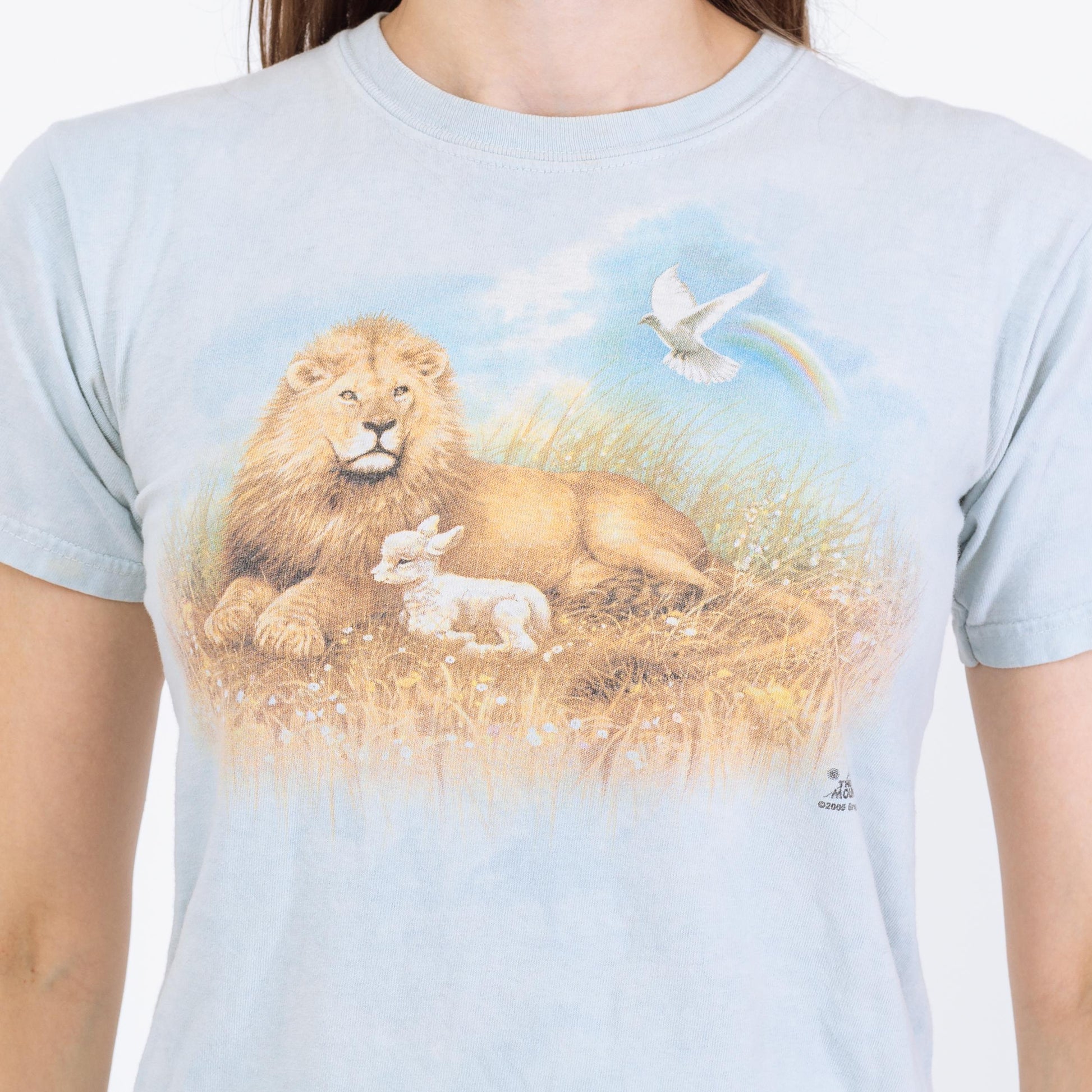 Vintage Lion & Lamb T Shirt - Extra Small | The Mountain Baby Blue Tie Dye Animal Tee