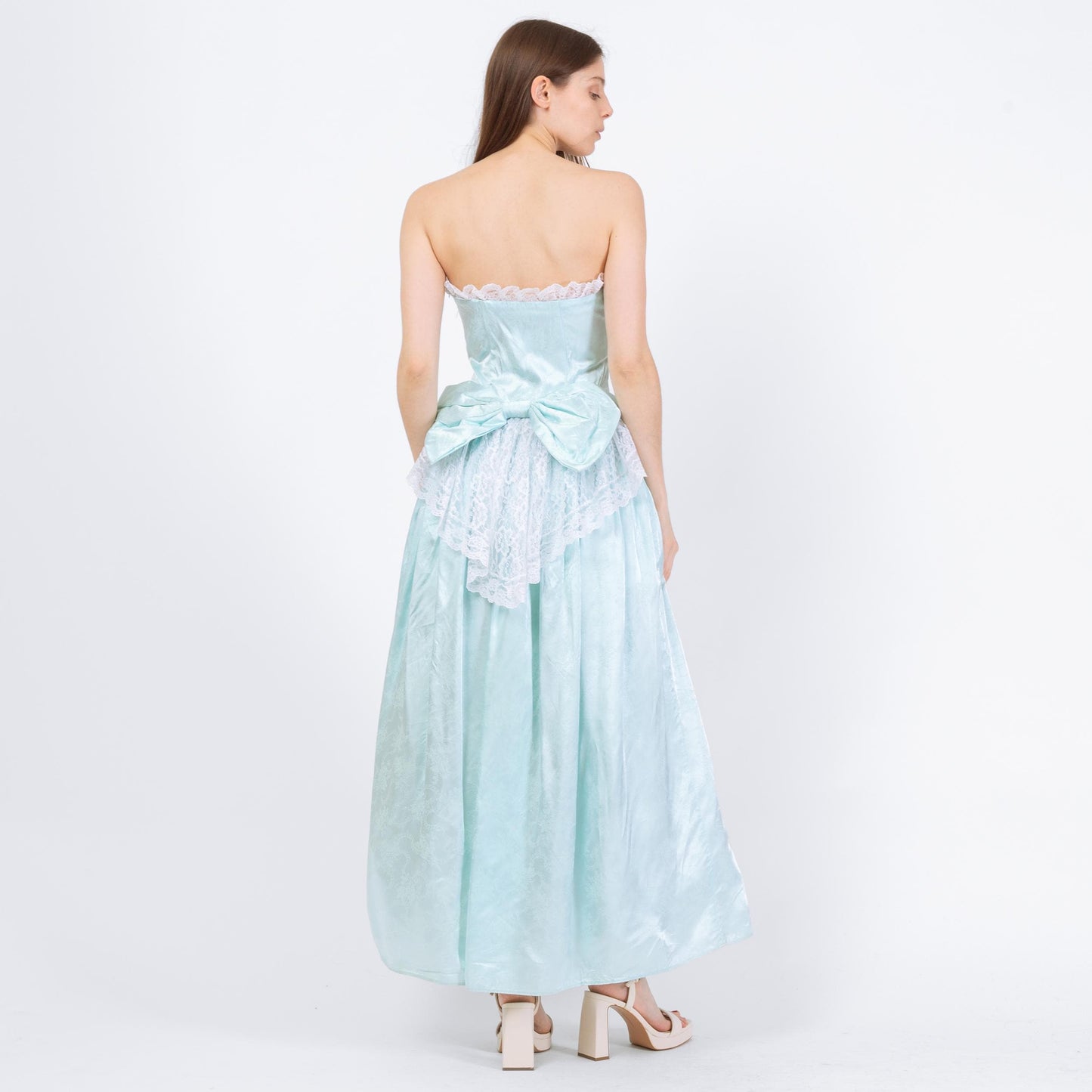 Vintage 80s Gunne Sax Blue Satin Princess Gown - Medium | Strapless Tulle Ballgown Formal Maxi Dress