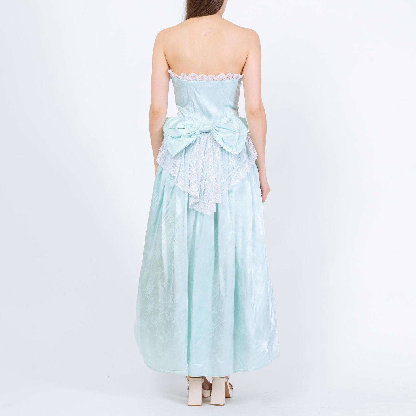 Vintage 80s Gunne Sax Blue Satin Princess Gown - Medium | Strapless Tulle Ballgown Formal Maxi Dress