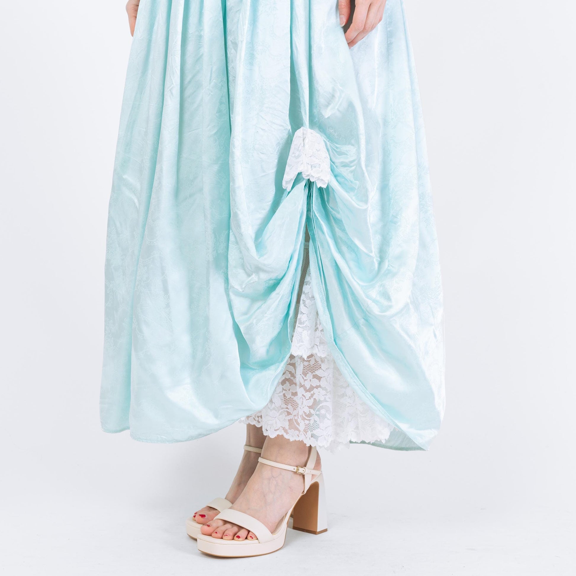 Vintage 80s Gunne Sax Blue Satin Princess Gown - Medium | Strapless Tulle Ballgown Formal Maxi Dress