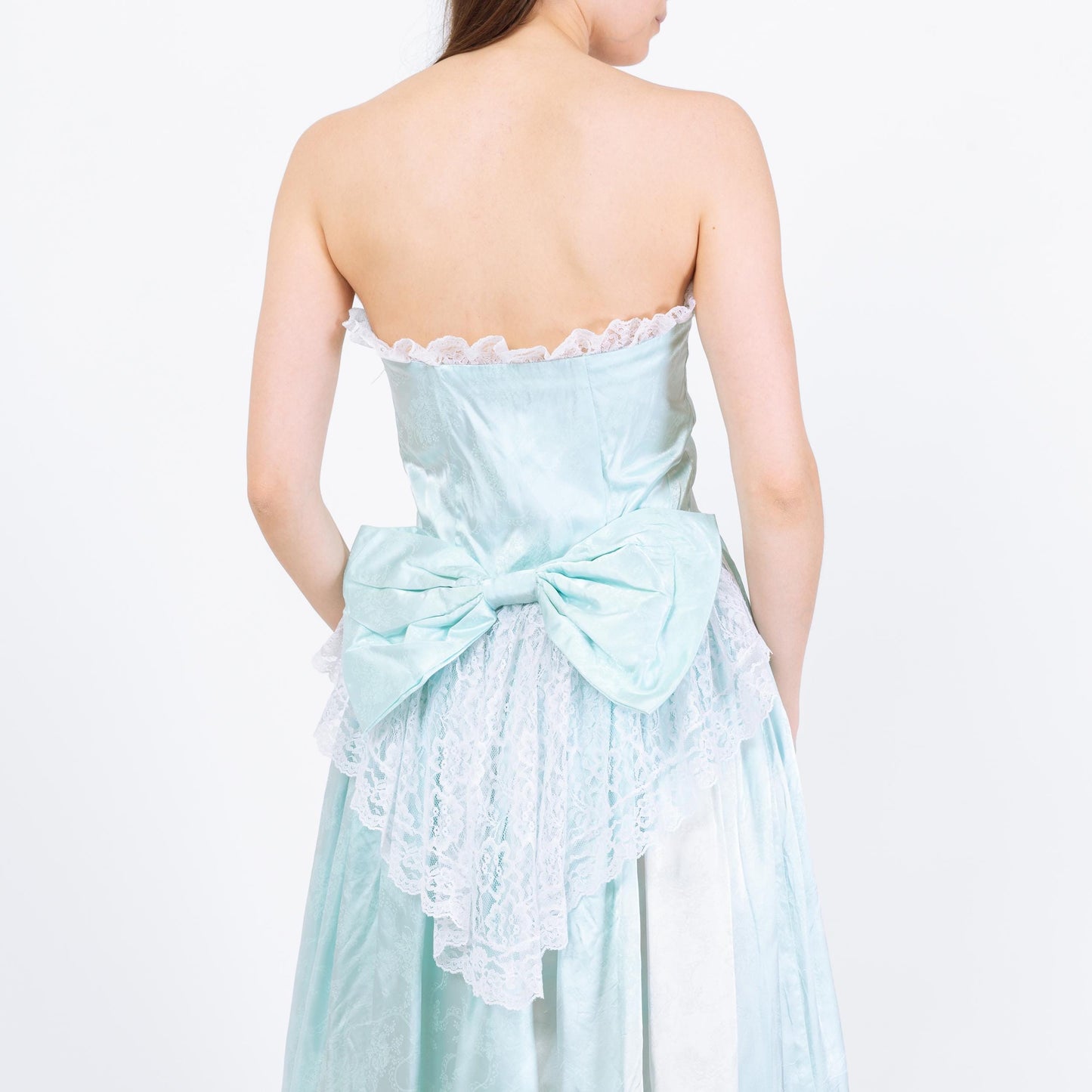 Vintage 80s Gunne Sax Blue Satin Princess Gown - Medium | Strapless Tulle Ballgown Formal Maxi Dress