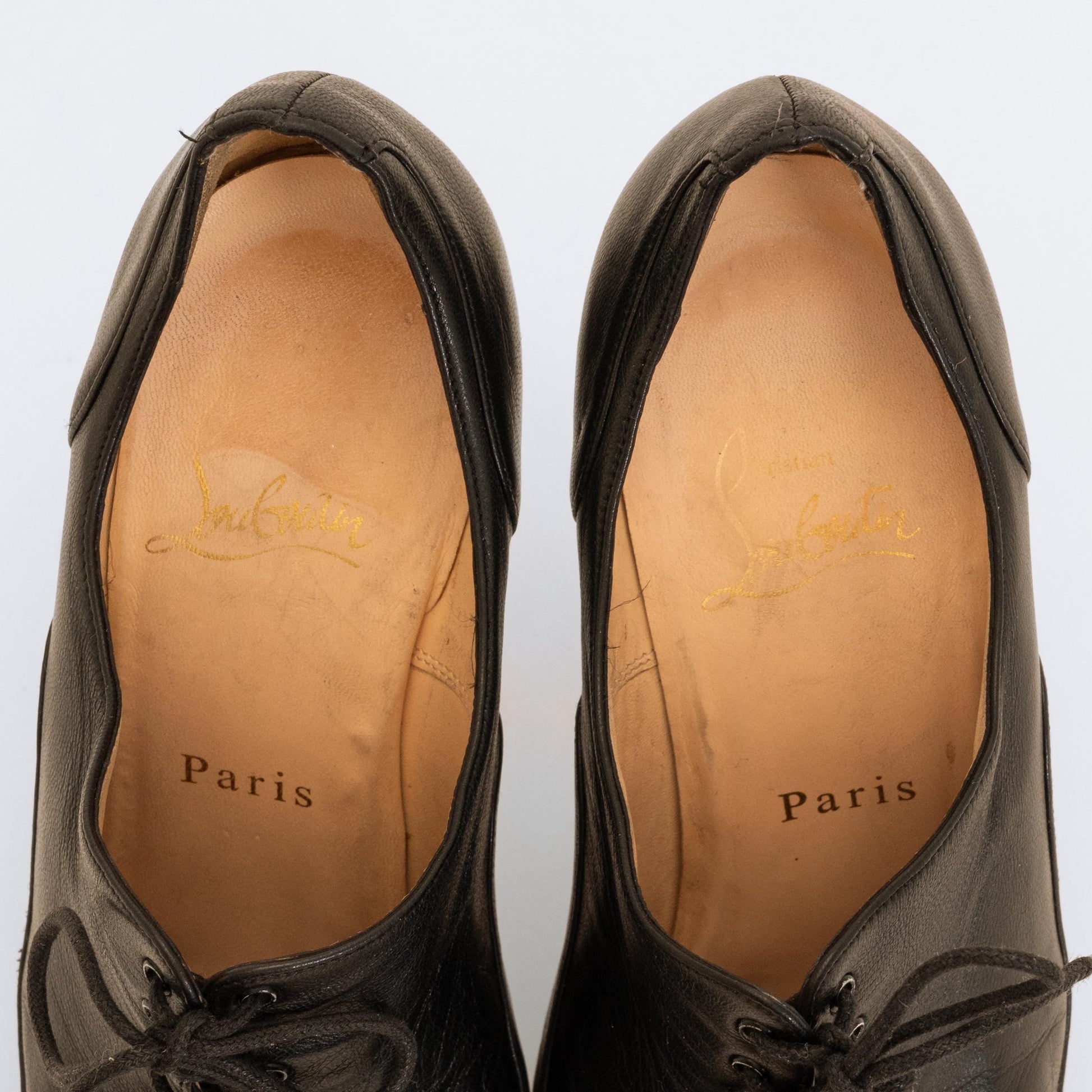 Christian Louboutin Black Leather Lace-Up Booties - Size 36.5 | Designer Peep Toe Stiletto Heels