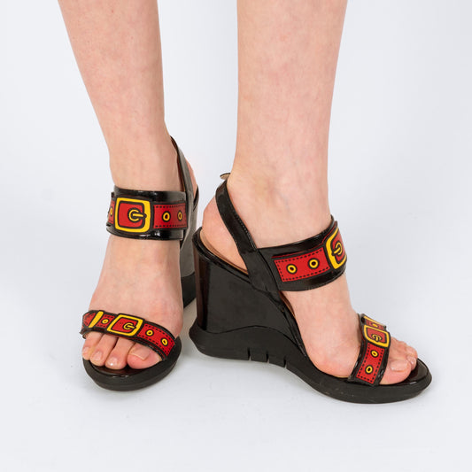 Love Moschino Graphic Wedges - Size 37 | Designer Y2K Platform Heeled Sandals