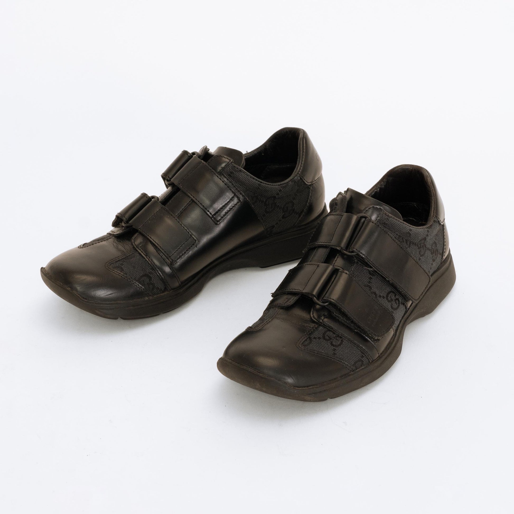 Gucci Black Leather GG Velcro Strap Sneakers - Size 5 | Y2K Designer Guccissima Shoes