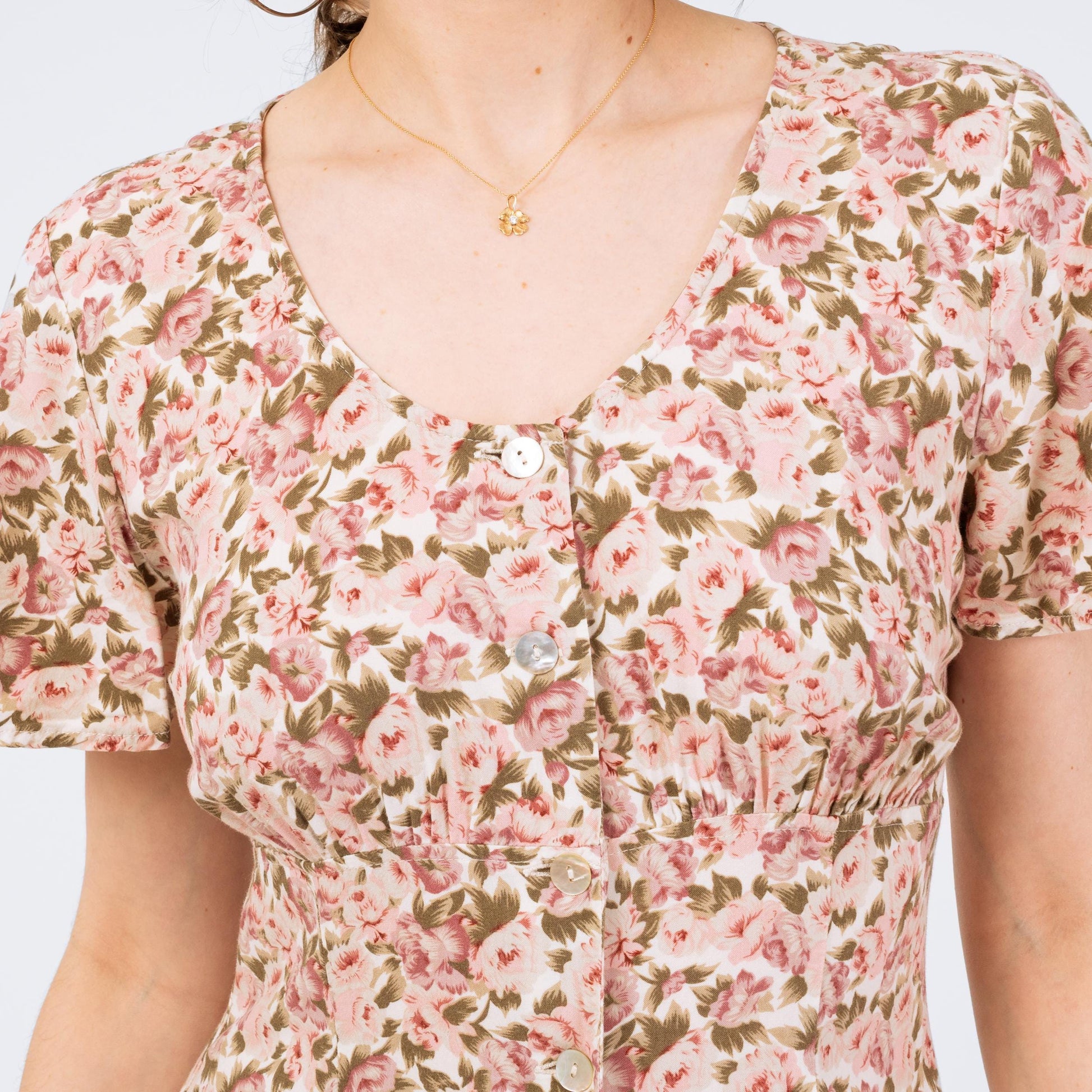 Vintage 90s Pink Floral Button Front Sundress - Medium | Flutter Sleeve Boho Grunge Dress