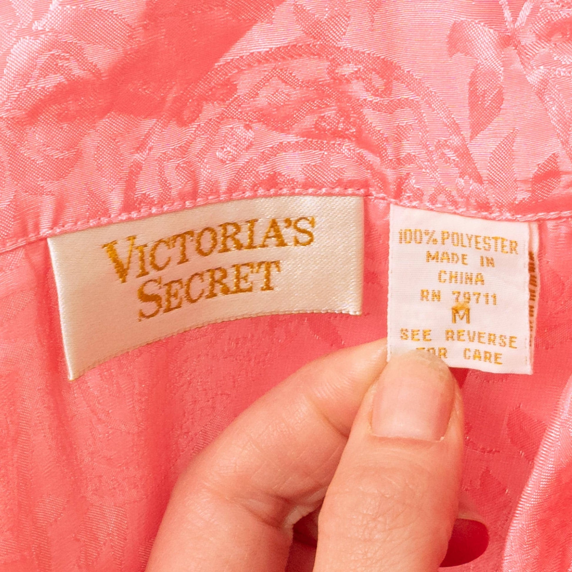 Vintage 90s Victoria's Secret Pink Satin Lounge Set - Medium | Floral Jacquard Pajama Top & Matching Shorts