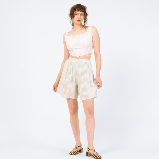 Vintage 90s Mint Green Gingham Shorts - Small to Medium | High Rise Elastic Waist Casual Summer Shorts