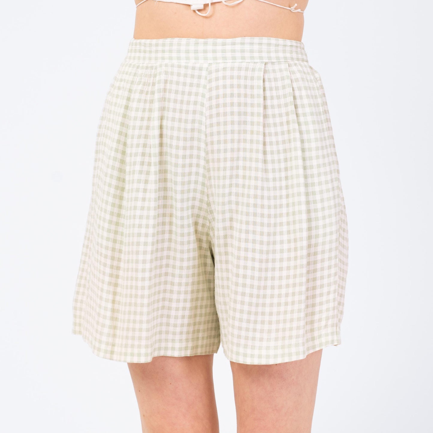 Vintage 90s Mint Green Gingham Shorts - Small to Medium | High Rise Elastic Waist Casual Summer Shorts