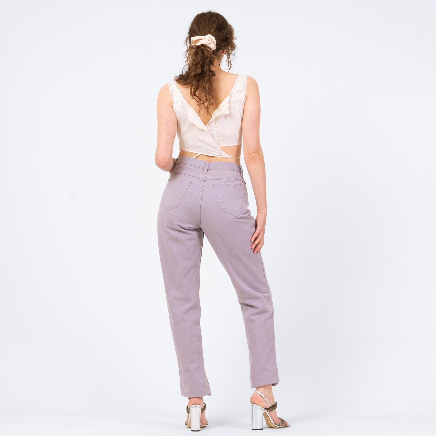 Vintage 90s Lilac Purple High Waisted Jeans - Medium Tall, 29" Waist | Pastel Denim Slim Straight Leg Mom Jeans