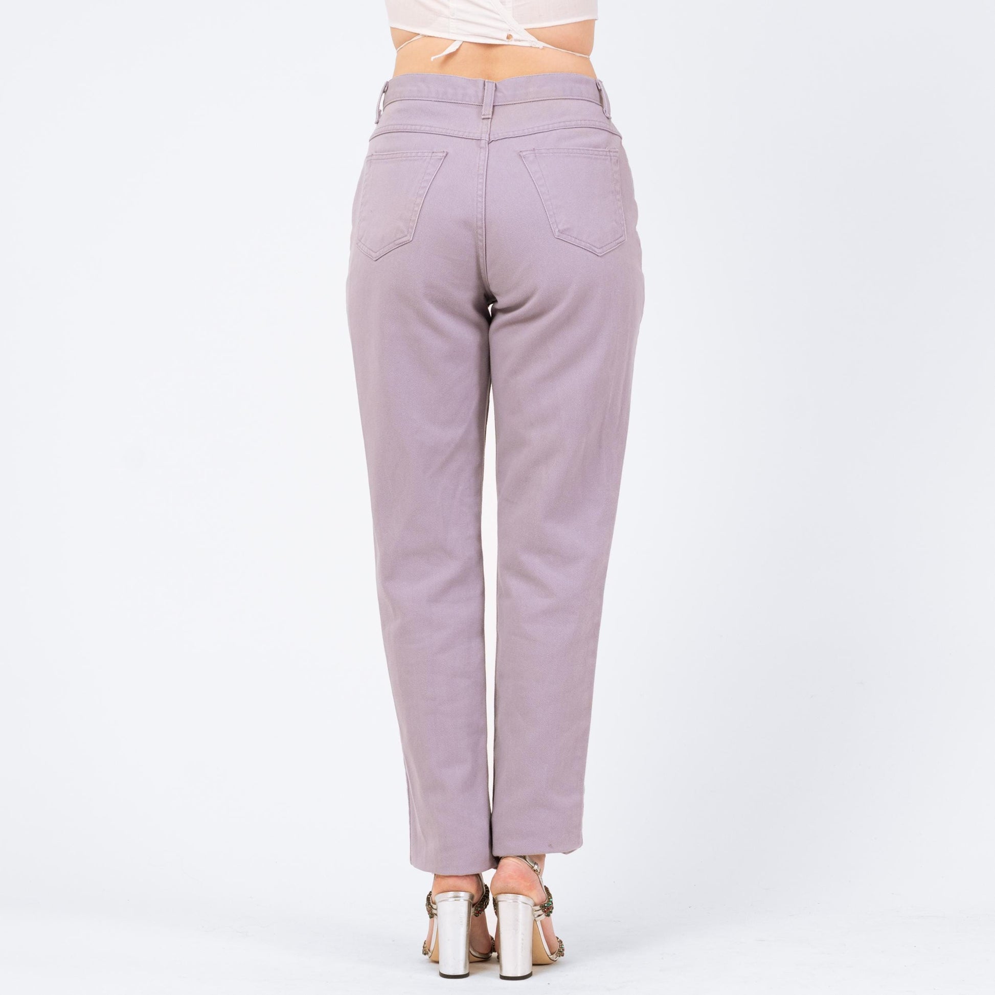 Vintage 90s Lilac Purple High Waisted Jeans - Medium Tall, 29" Waist | Pastel Denim Slim Straight Leg Mom Jeans