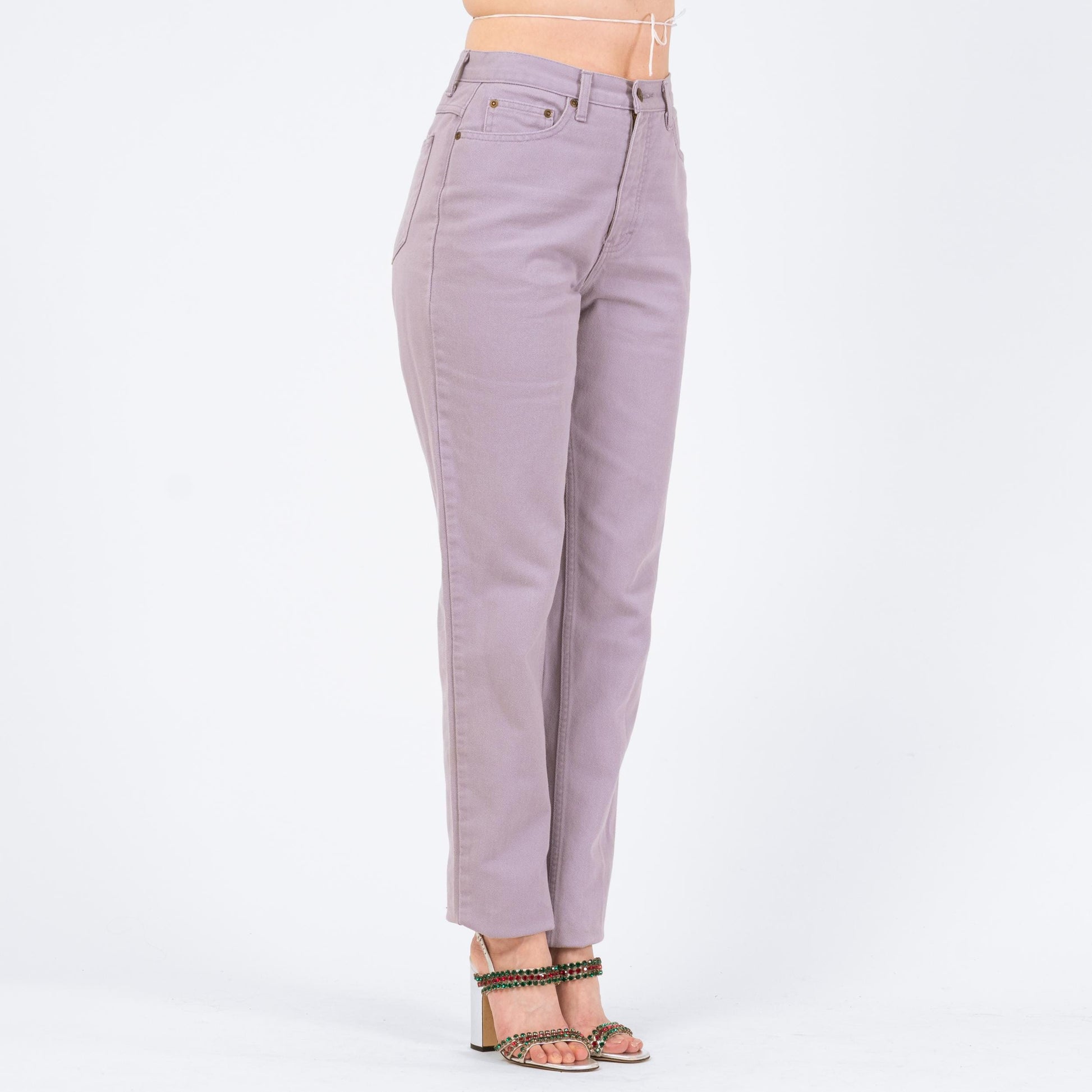 Vintage 90s Lilac Purple High Waisted Jeans - Medium Tall, 29" Waist | Pastel Denim Slim Straight Leg Mom Jeans