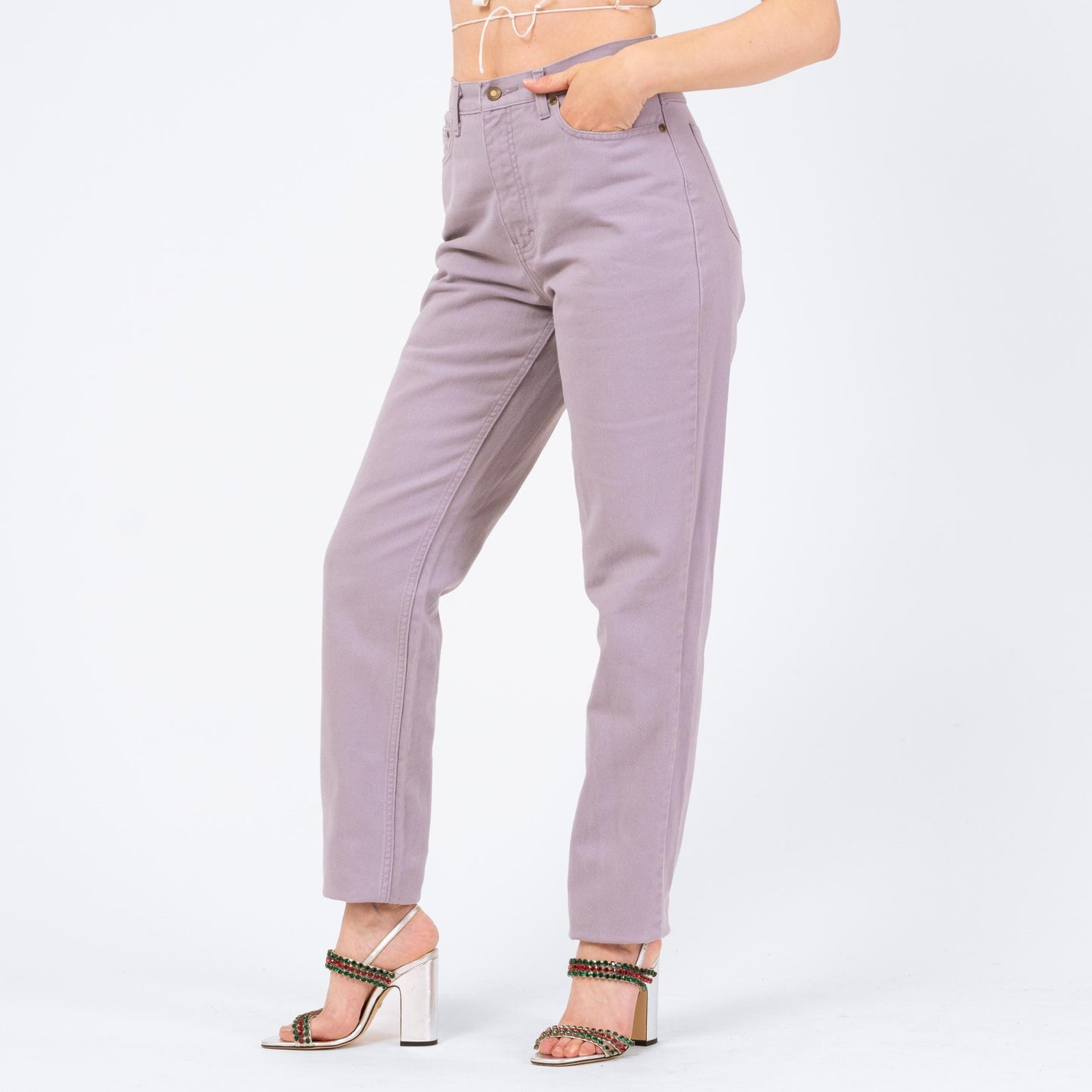 Vintage 90s Lilac Purple High Waisted Jeans - Medium Tall, 29" Waist | Pastel Denim Slim Straight Leg Mom Jeans