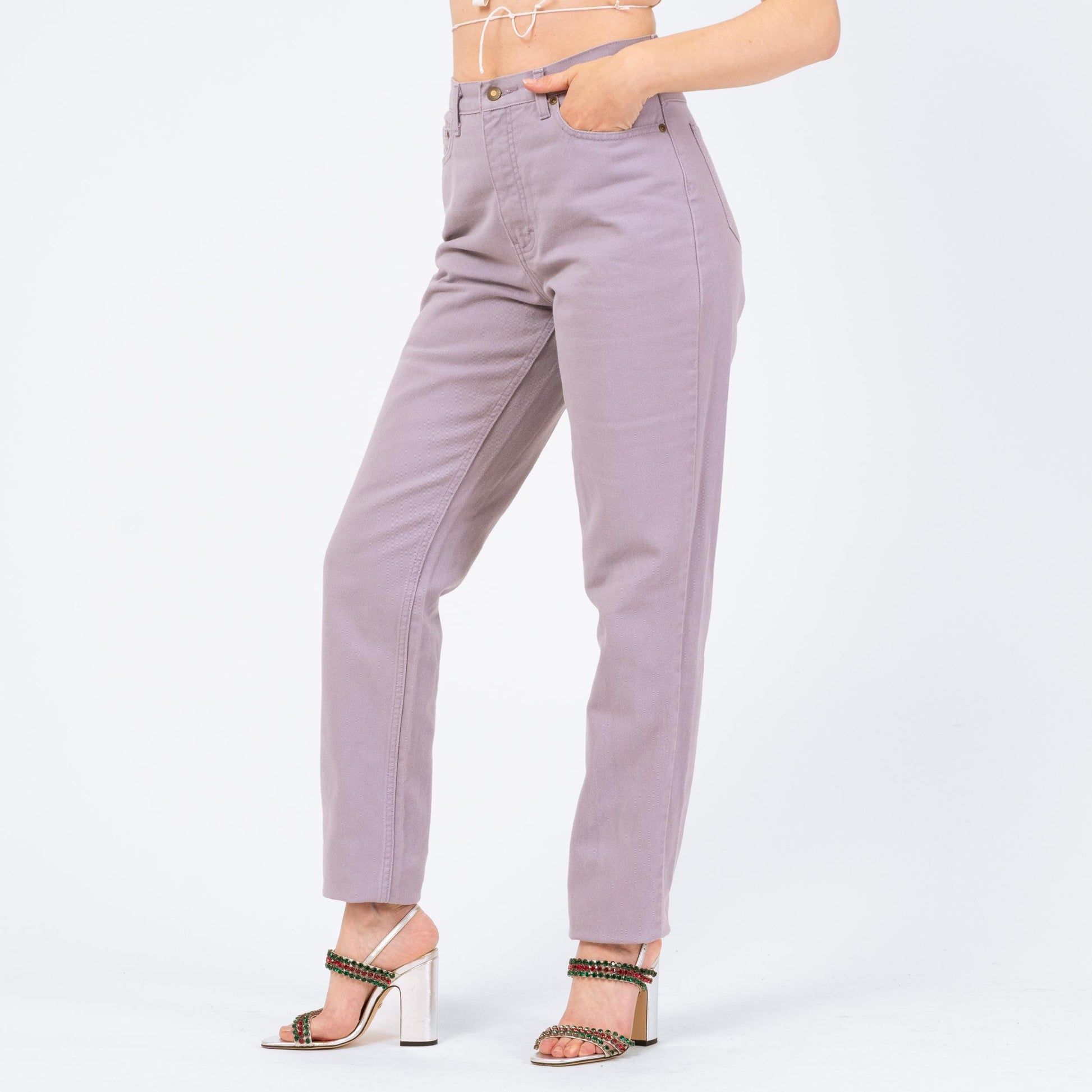Vintage 90s Lilac Purple High Waisted Jeans - Medium Tall, 29" Waist | Pastel Denim Slim Straight Leg Mom Jeans