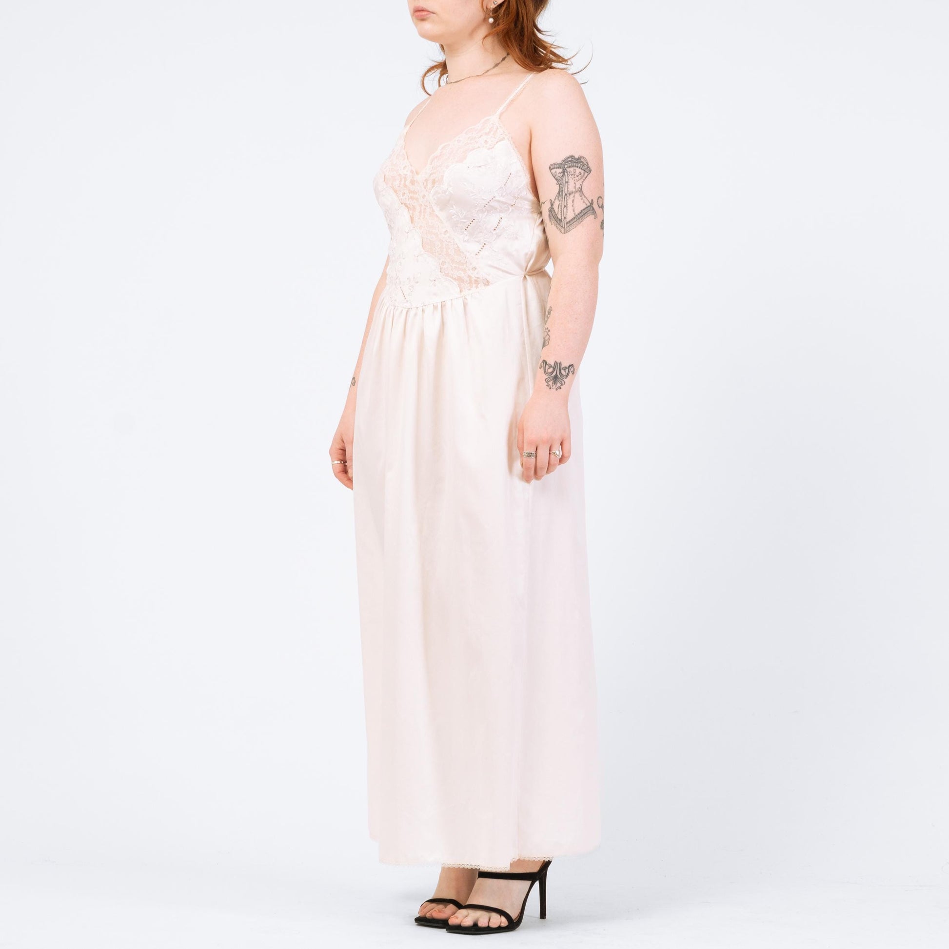 Vintage 80s Victoria's Secret Bridal Maxi Slip Dress - Medium | Ivory White Lace Trim Lingerie Nightgown