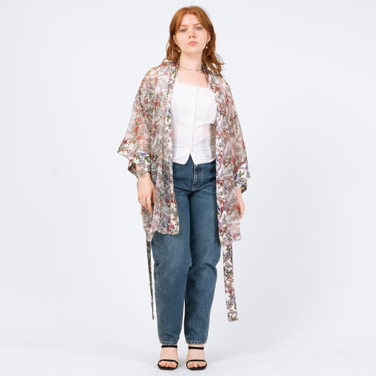 Vintage 90s Victoria's Secret Sheer Floral Mini Robe - One Size | Boho Satin Trim Loungewear Kimono