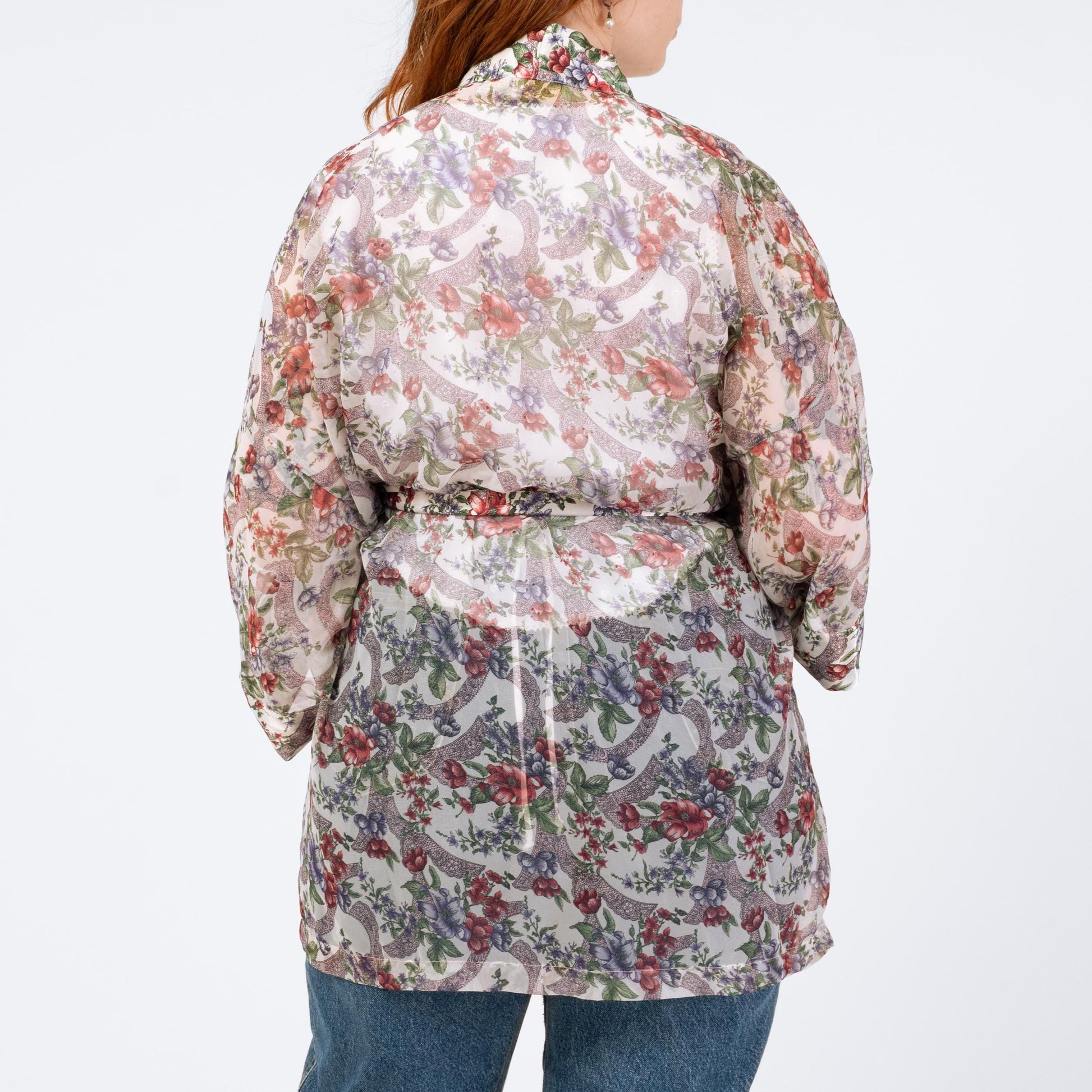 Vintage 90s Victoria's Secret Sheer Floral Mini Robe - One Size | Boho Satin Trim Loungewear Kimono