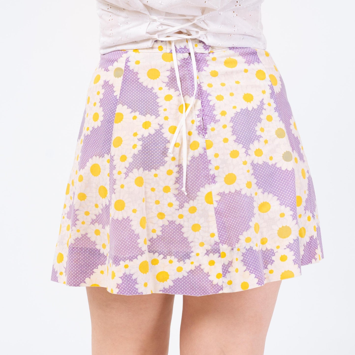 Vintage Purple Daisy Floral Mini Skirt - Medium | 70s 80s Boho Handmade Skirt