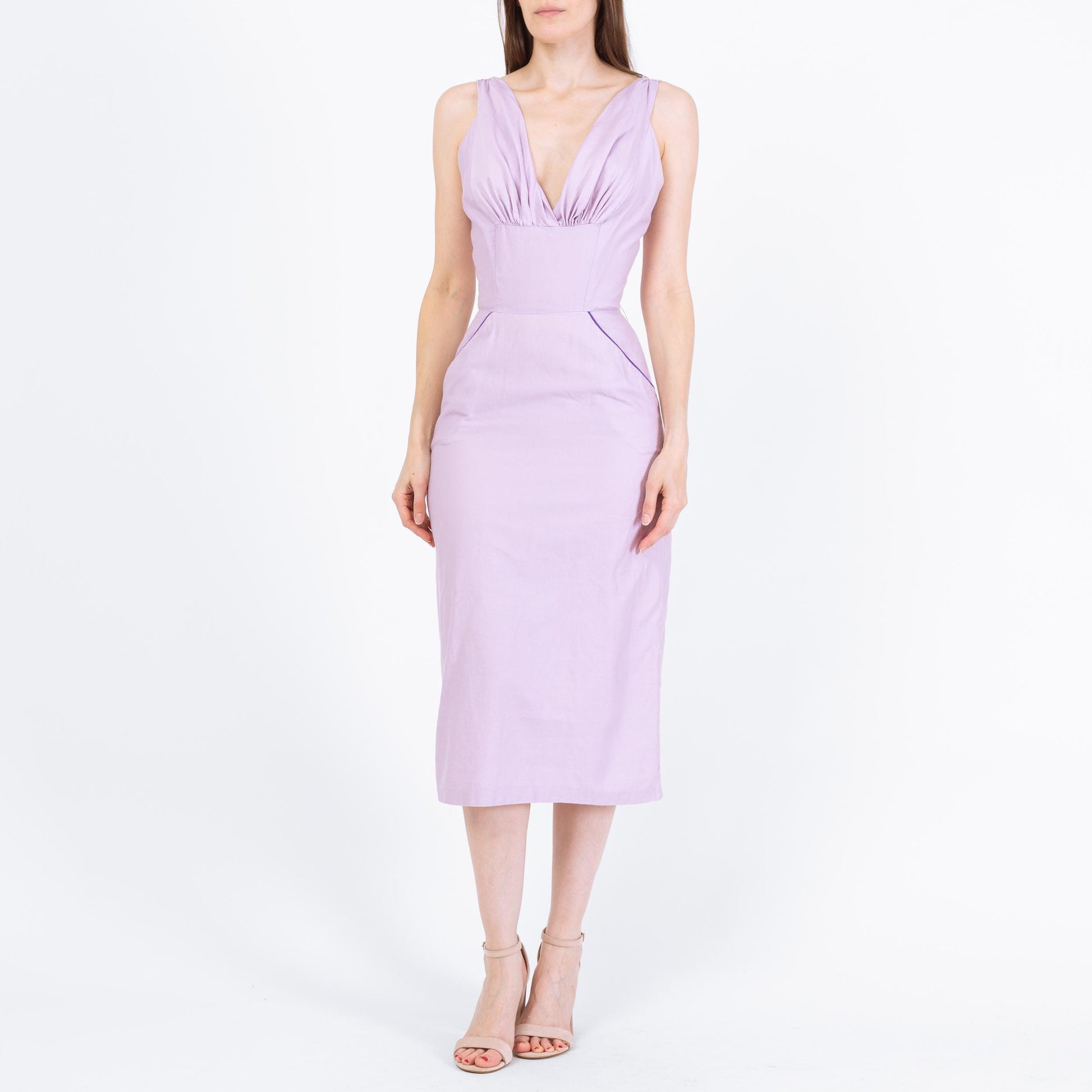 Vintage 60s Lilac Purple Bombshell Wiggle Dress - Extra Small | Retro Sleeveless Sheath Sundress With Pockets