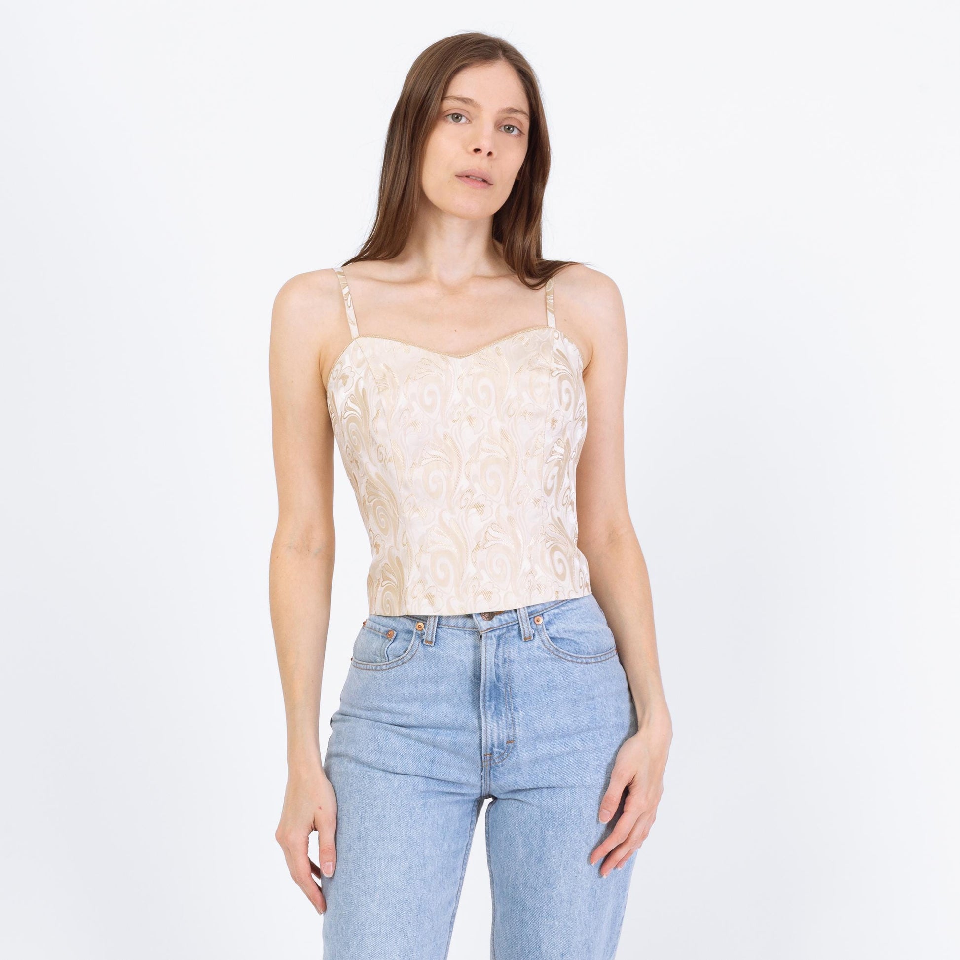 Vintage Y2K Champagne Jacquard Bustier Top - Small | Formal Camisole Top