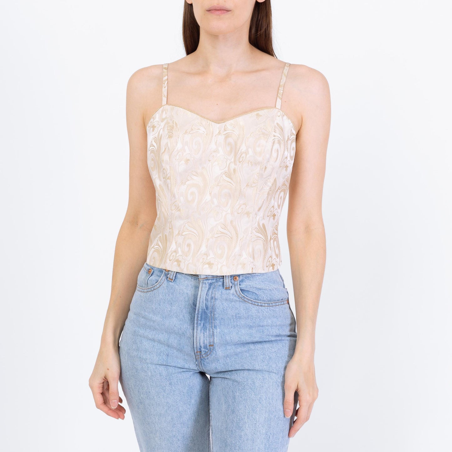 Vintage Y2K Champagne Jacquard Bustier Top - Small | Formal Camisole Top