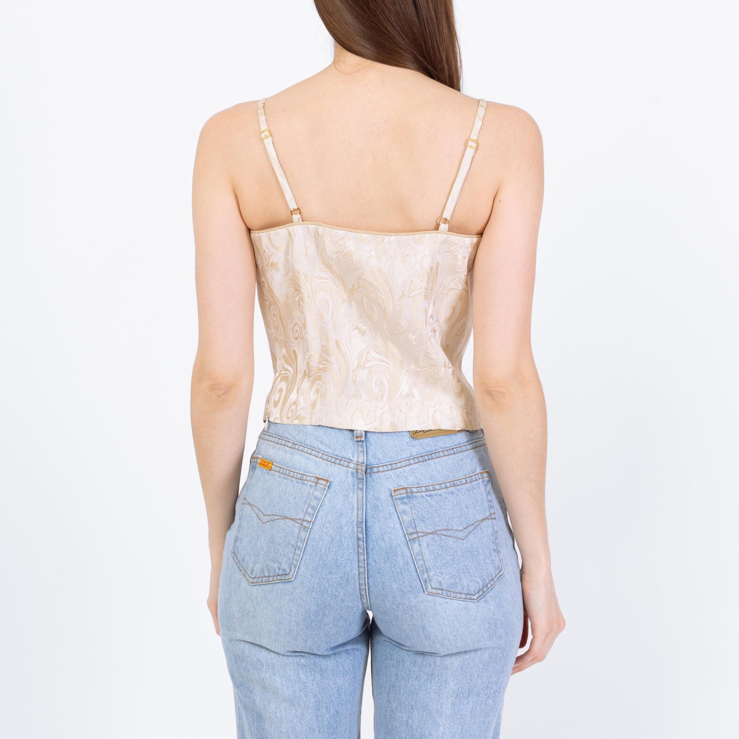 Vintage Y2K Champagne Jacquard Bustier Top - Small | Formal Camisole Top