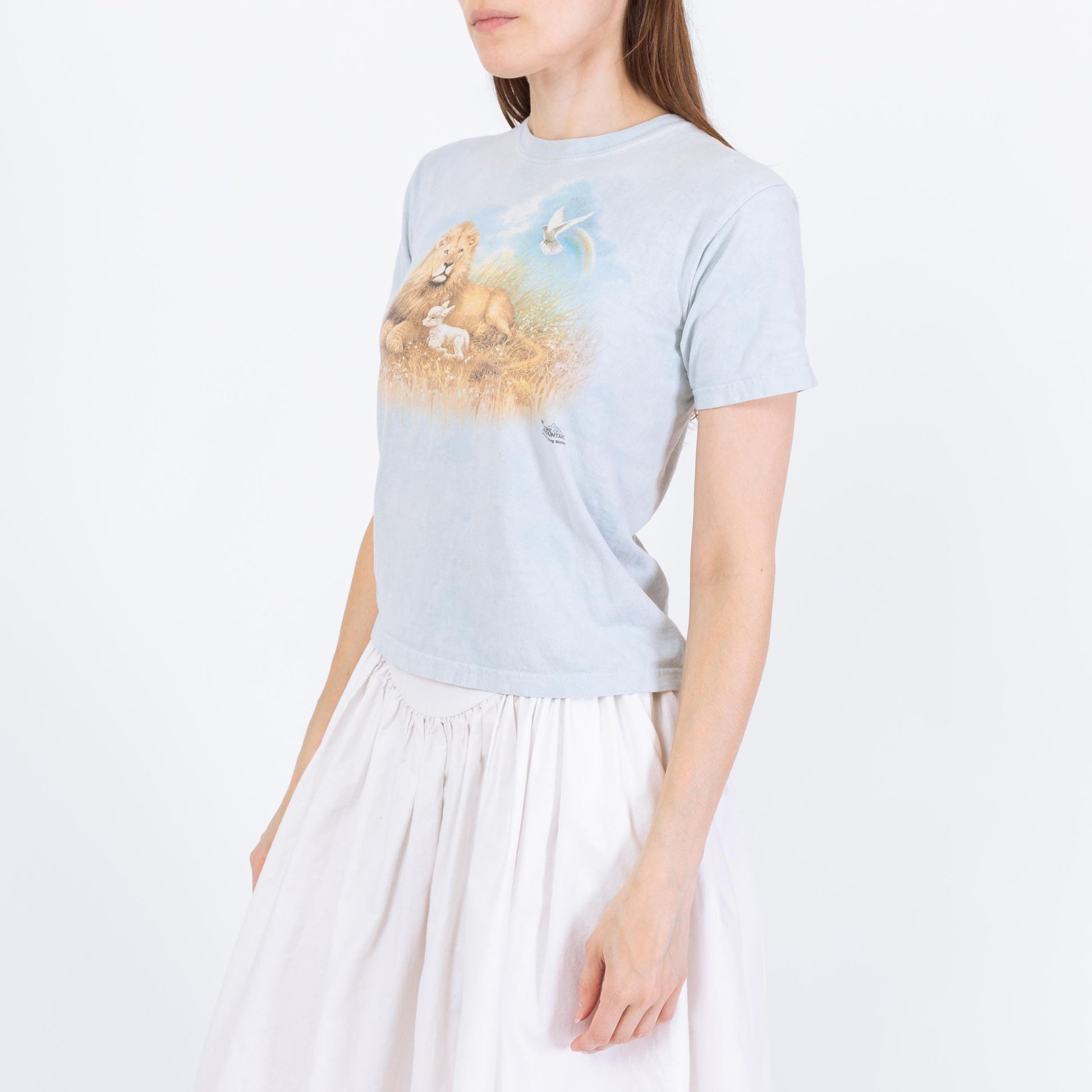 Vintage Lion & Lamb T Shirt - Extra Small | The Mountain Baby Blue Tie Dye Animal Tee