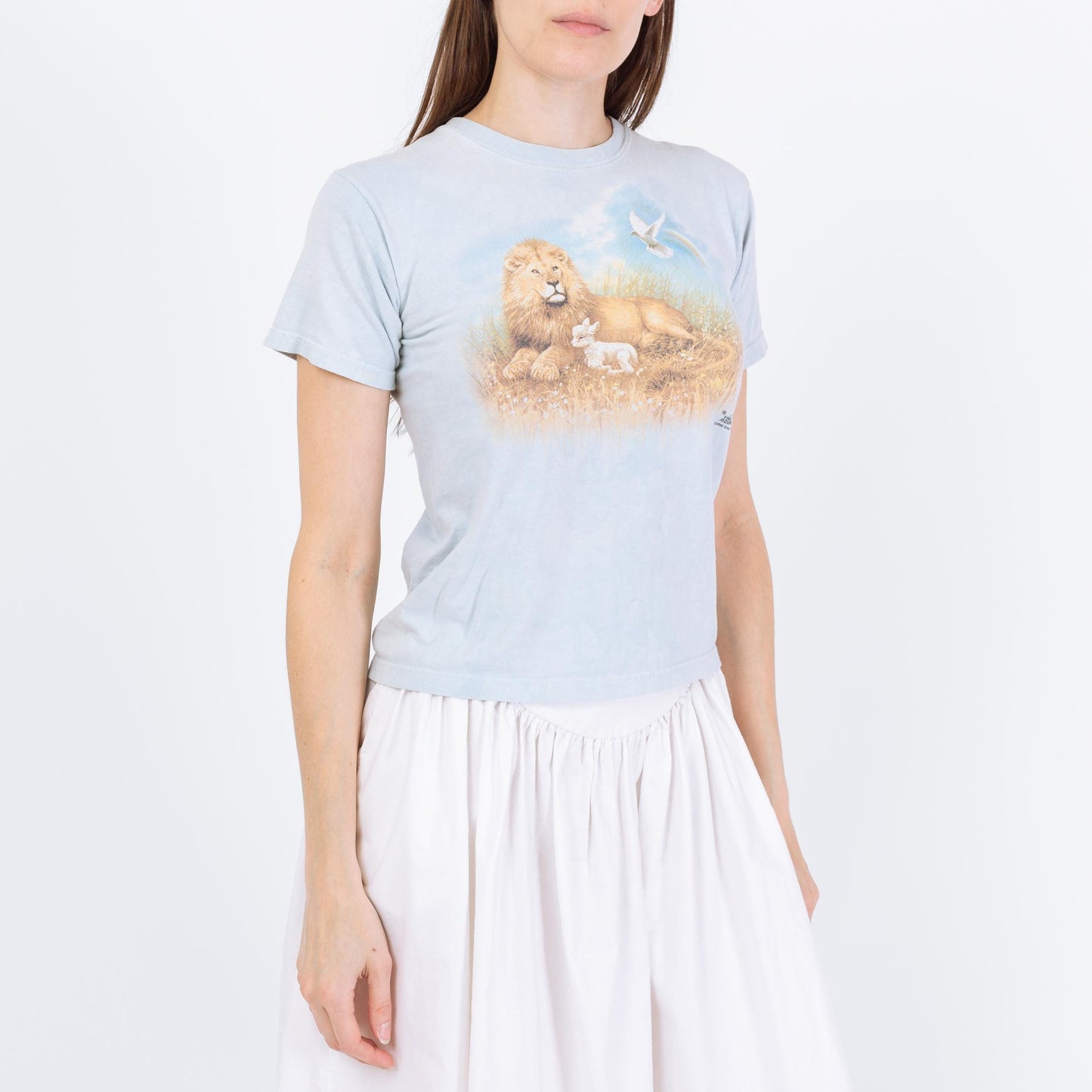 Vintage Lion & Lamb T Shirt - Extra Small | The Mountain Baby Blue Tie Dye Animal Tee