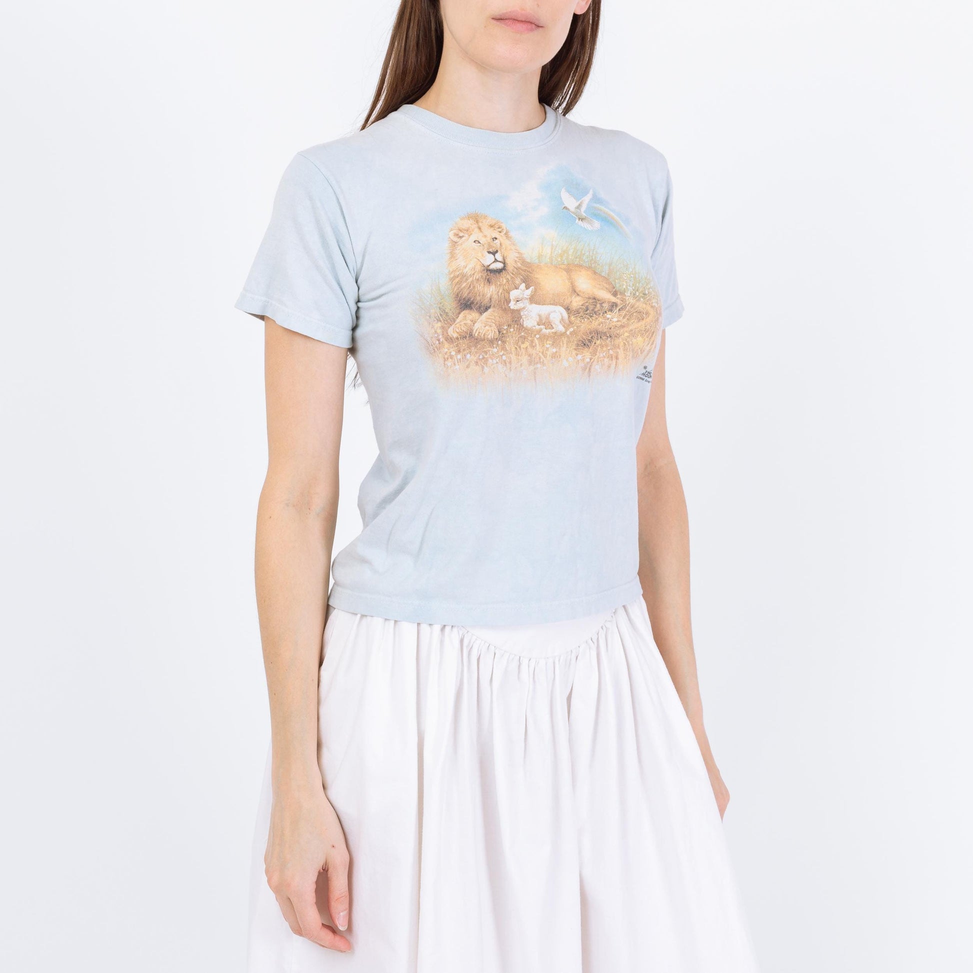 Vintage Lion & Lamb T Shirt - Extra Small | The Mountain Baby Blue Tie Dye Animal Tee