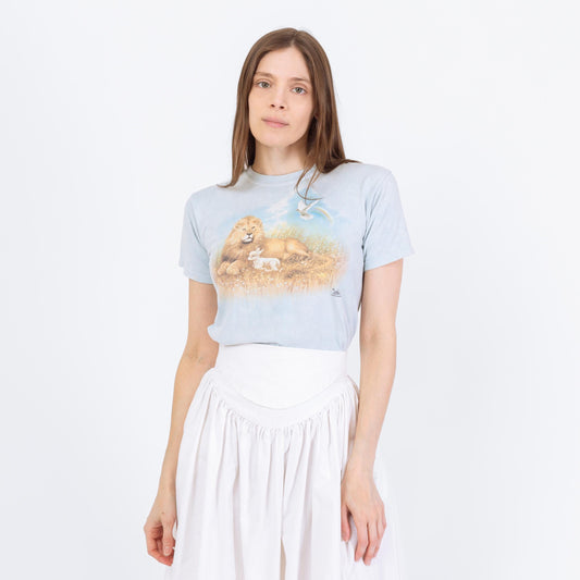 Vintage Lion & Lamb T Shirt - Extra Small | The Mountain Baby Blue Tie Dye Animal Tee